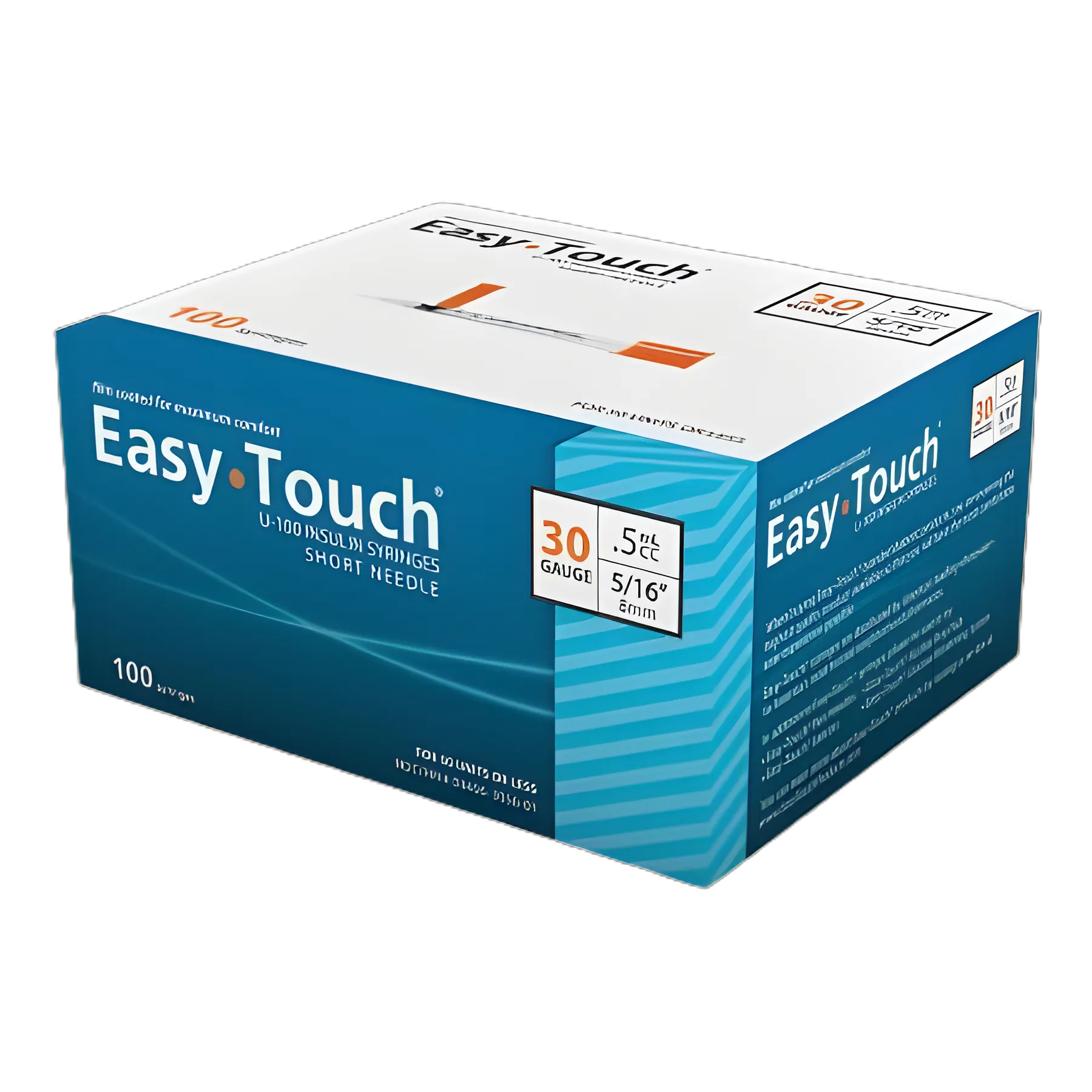 EasyTouch™ 0.5 mL Insulin Syringe with 5/16 Inch 30G Needle - Electro-polished & Film Coated for Comfort