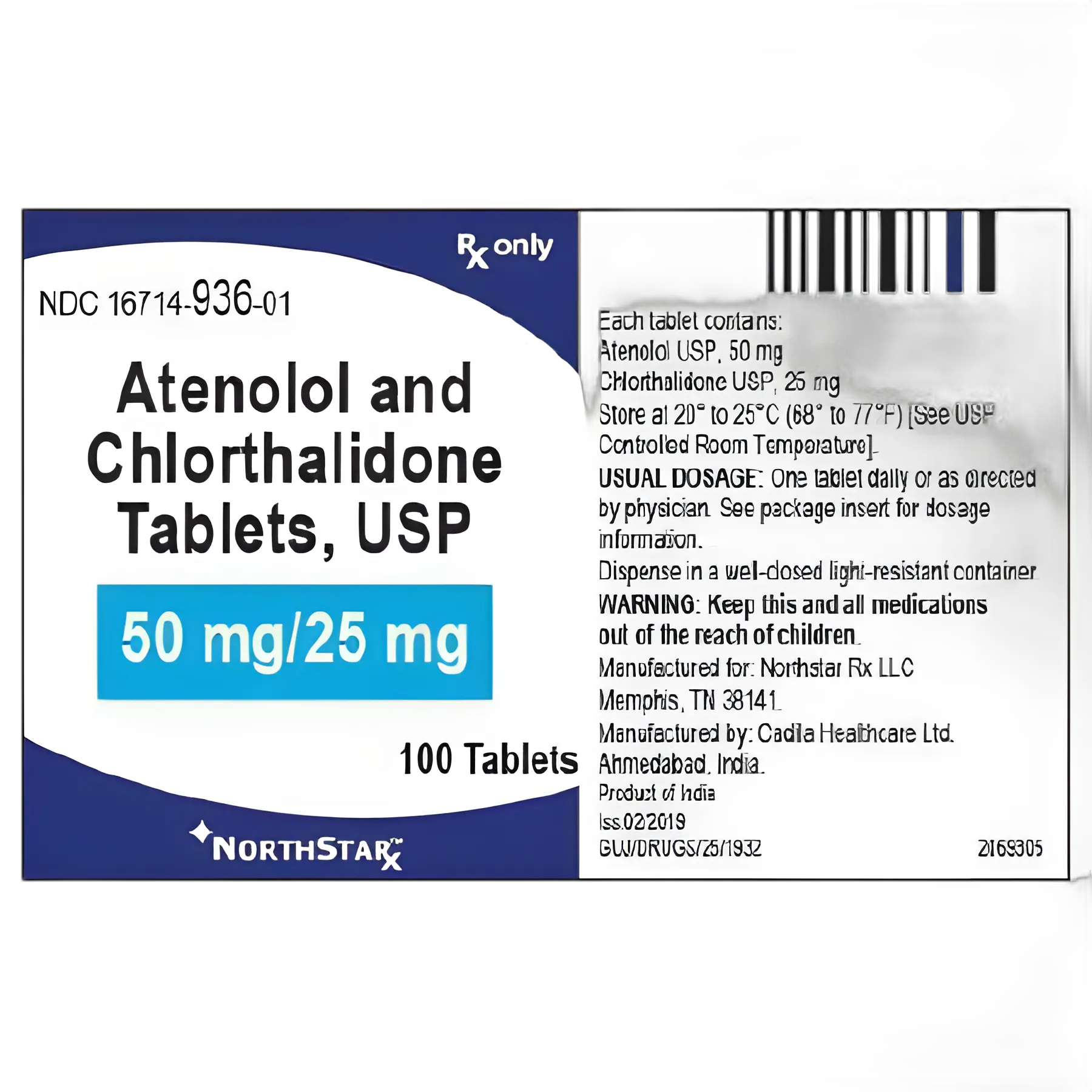 Atenolol / Chlorthalidone 50mg/25mg Tablets - NorthStar Rx - 100 Count