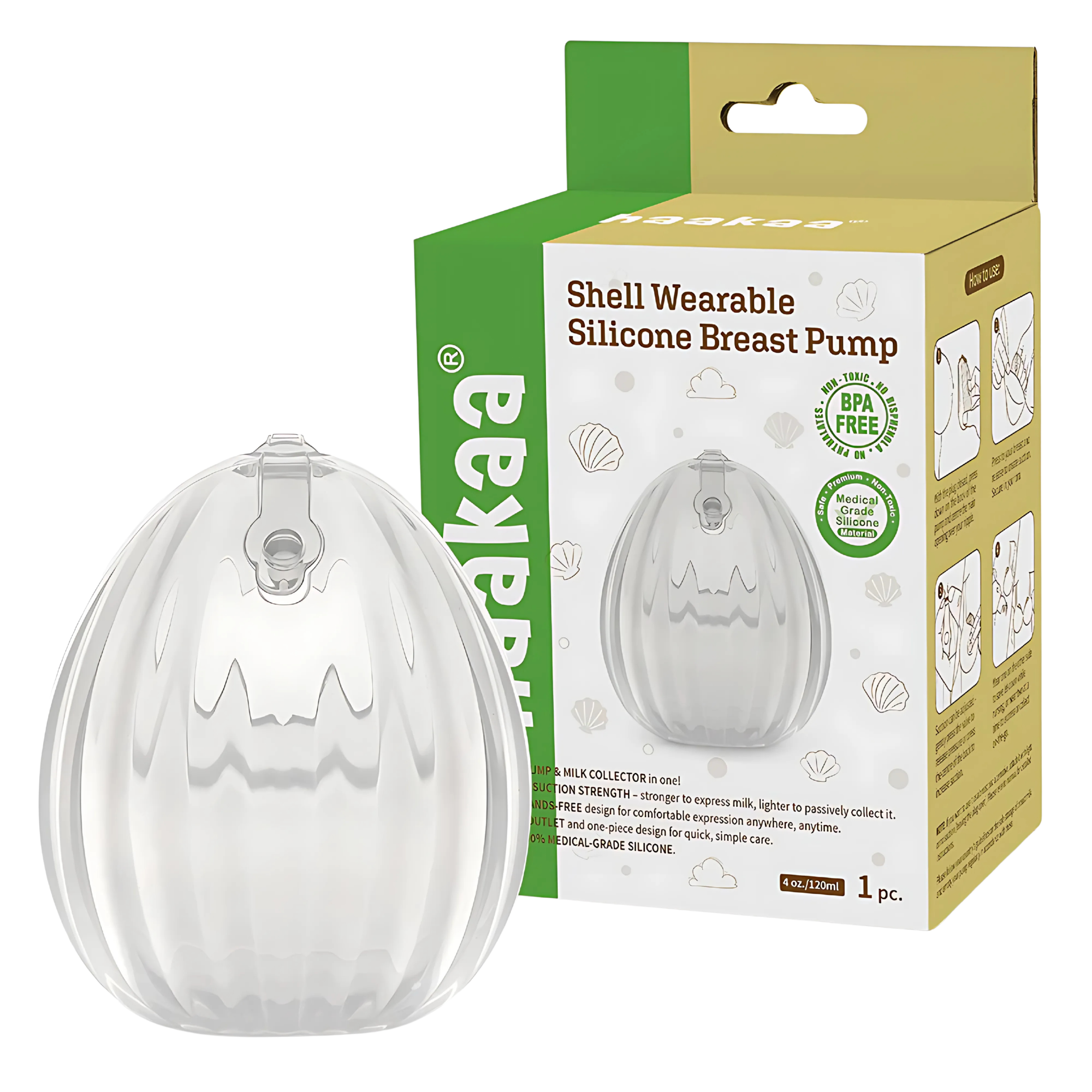 Shell Wearable Silicone Breast Pump - 4oz/120ml -  1pc