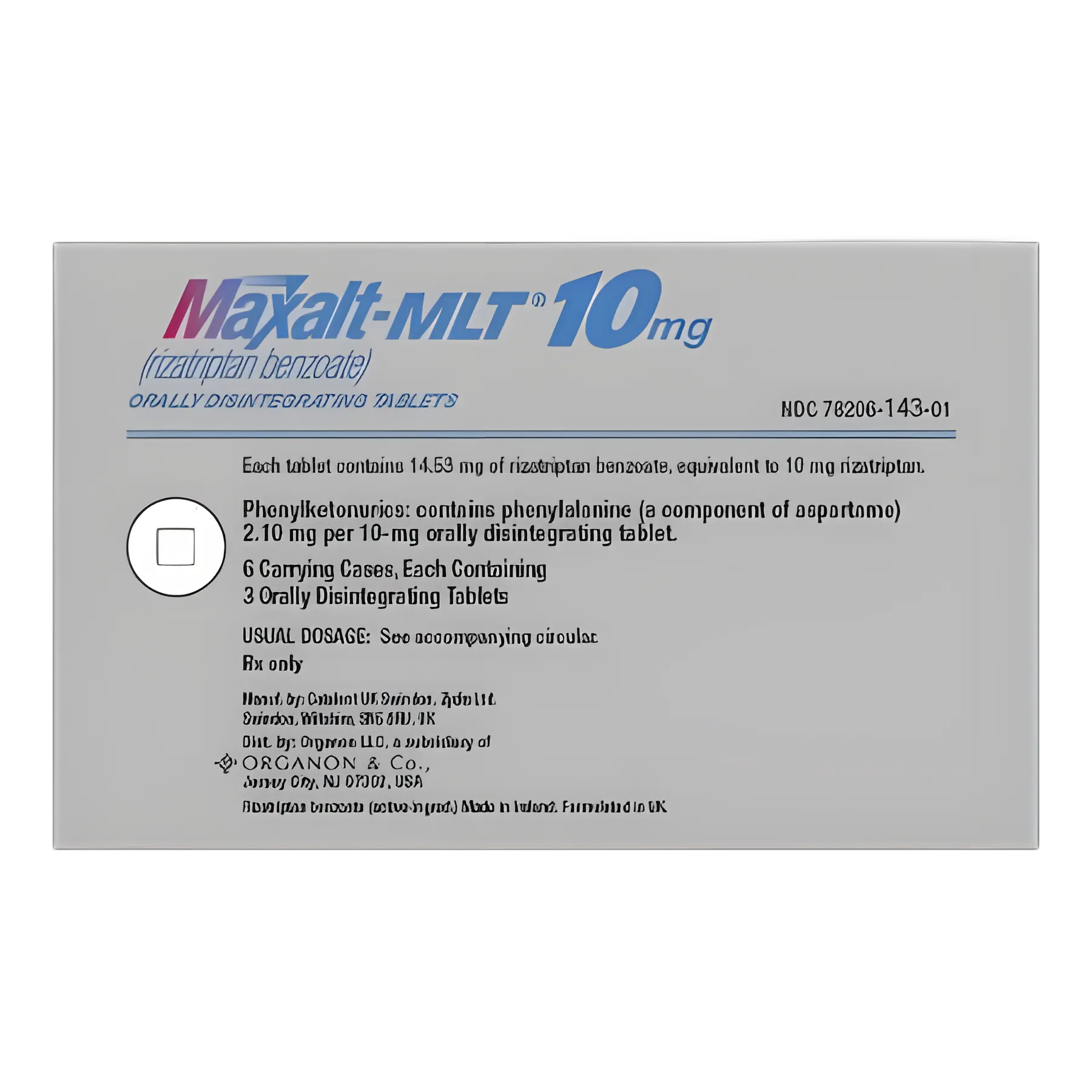 Maxalt-MLT® Rizatriptan Benzoate 10 mg Tablet Blister Pack 18 Tablets