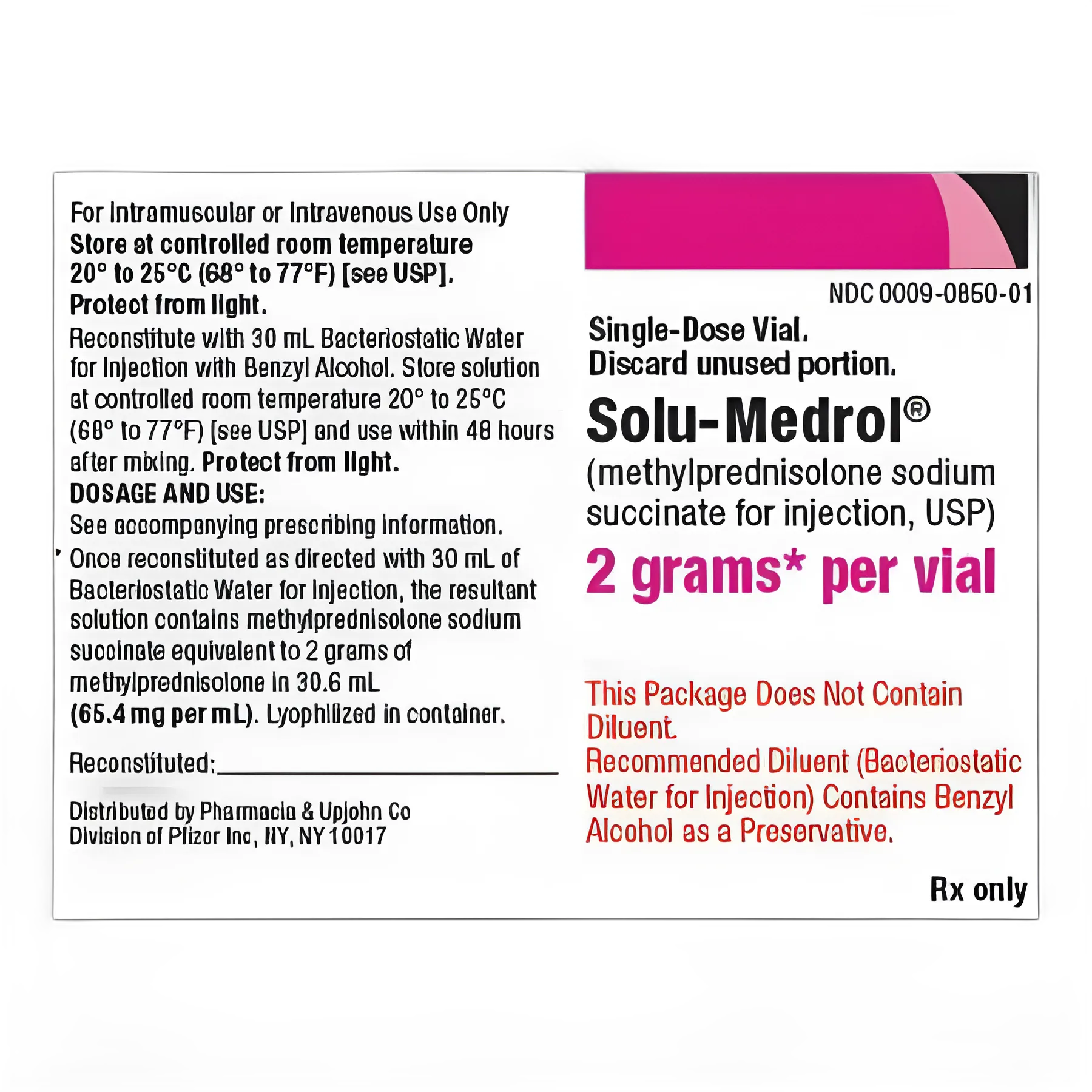 Solu-Medrol Methylprednisolone Sodium Succinate 2g Injection Vial - Pfizer