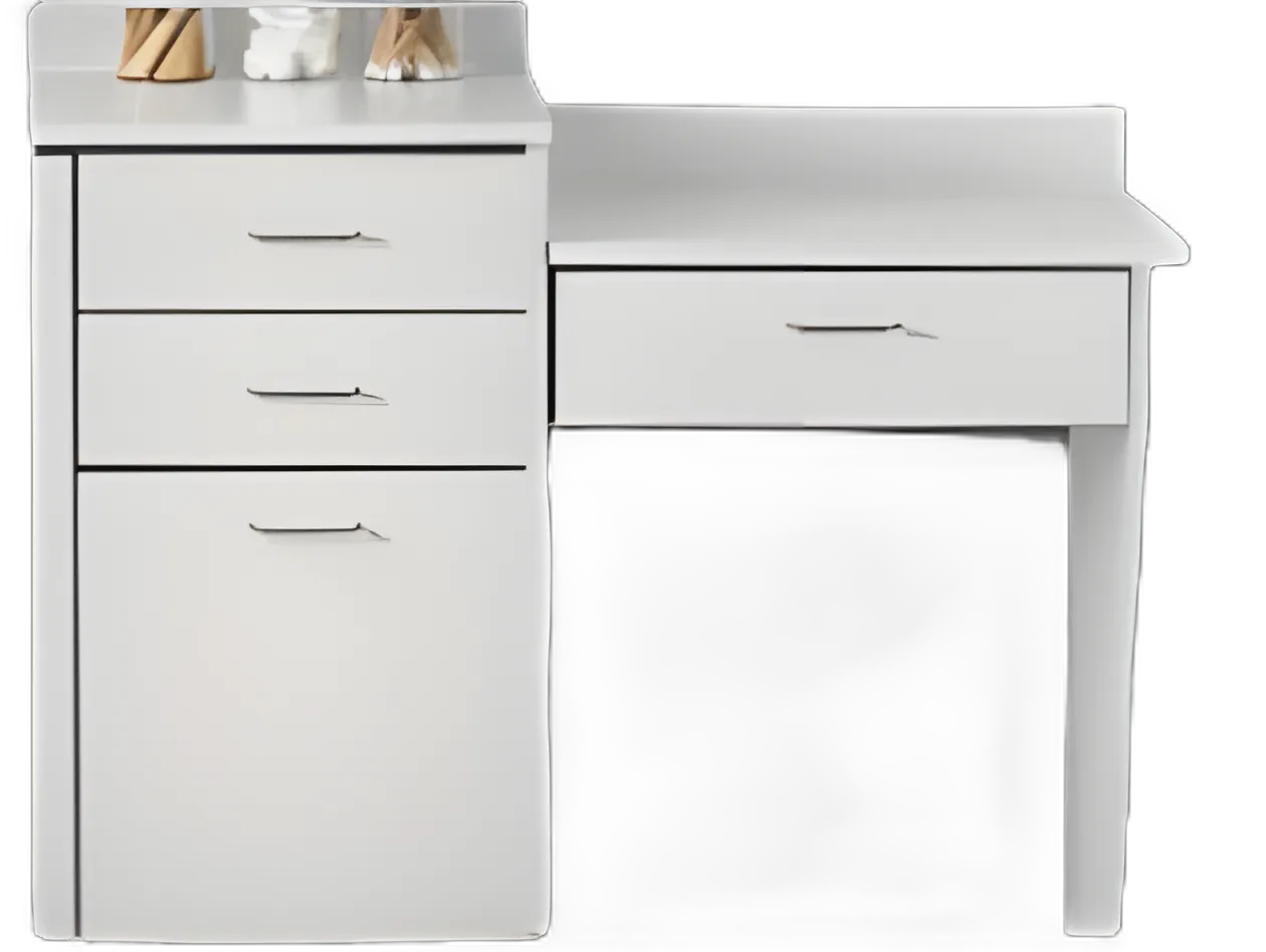 Clinton Wall Mount Desk for Medical Facilities - Gray with Silver Pulls and 1 Drawer