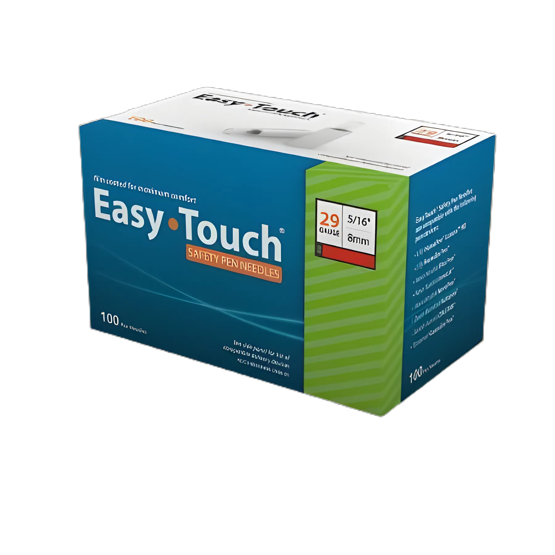 EasyTouch™ 29G 8mm Safety Insulin Pen Needle - Latex-Free, Automatic Safety, MHC Medical