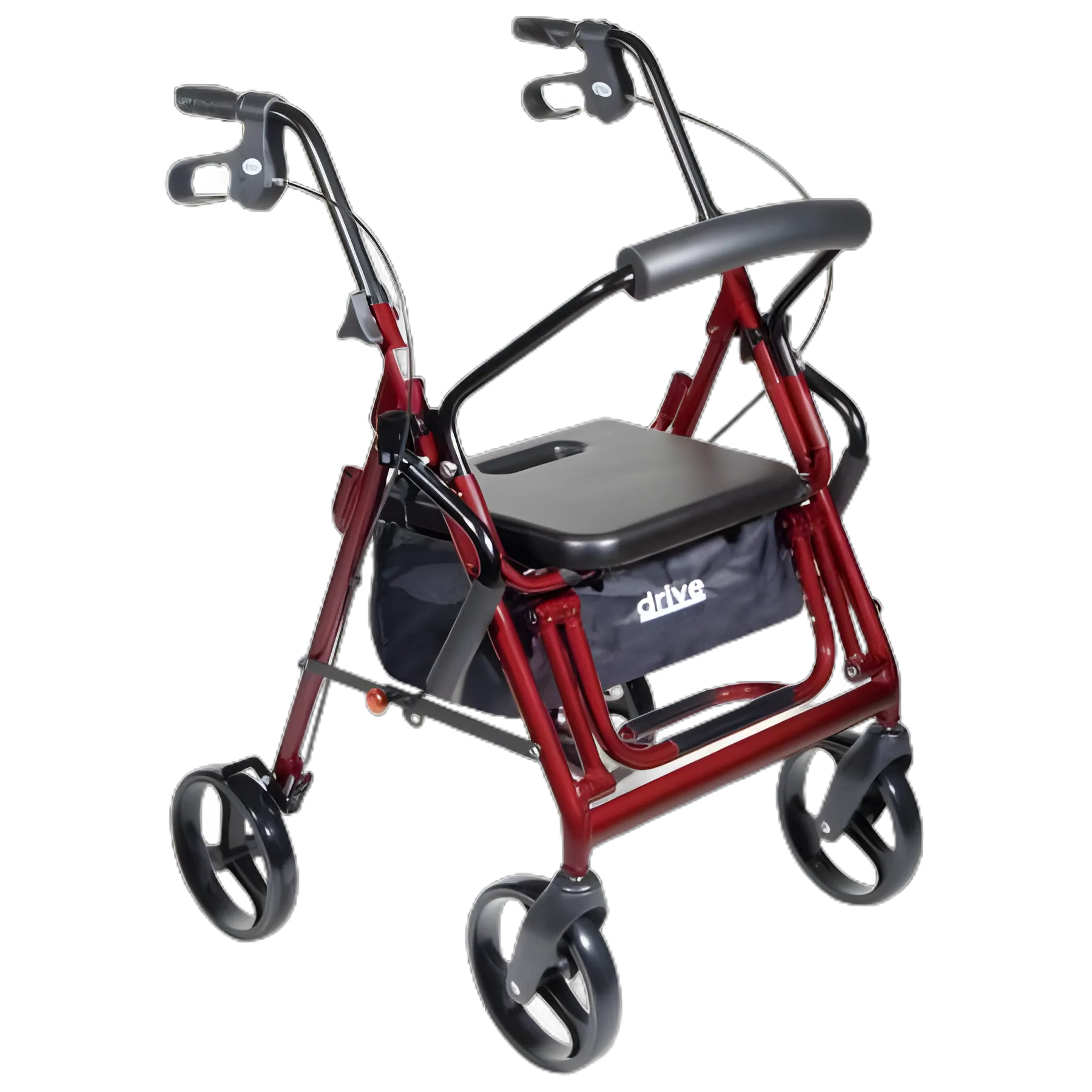 4 Wheel Rollator / Transport Chair drive™ Duet Burgundy Adjustable Height / Transport / Folding Aluminum Frame