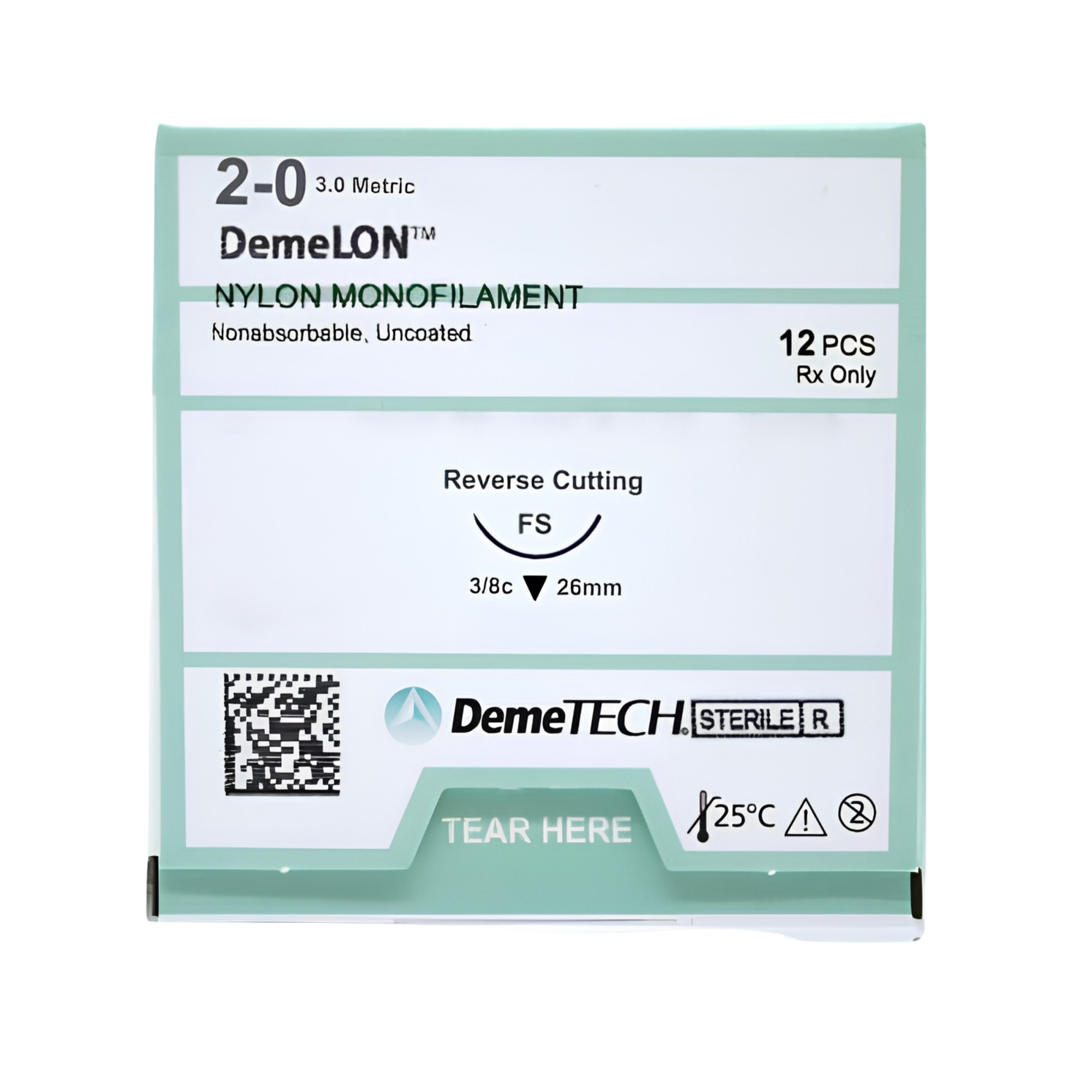 2-0 DEMETECH DEMELON NYLON BLACK 18" FS REVERSE CUTTING - MONOFILAMENT, NON-ABSORBABLE, NYLON, SUTURE, SYNTHETIC
