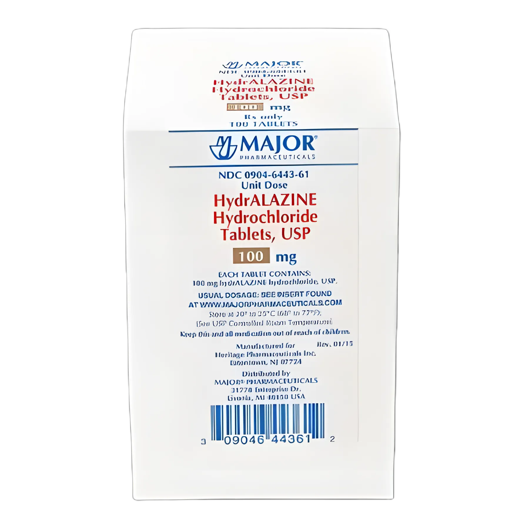 Hydralazine HCl 100 mg Tablets by Major Pharmaceuticals - 1,000 Count Blister Pack