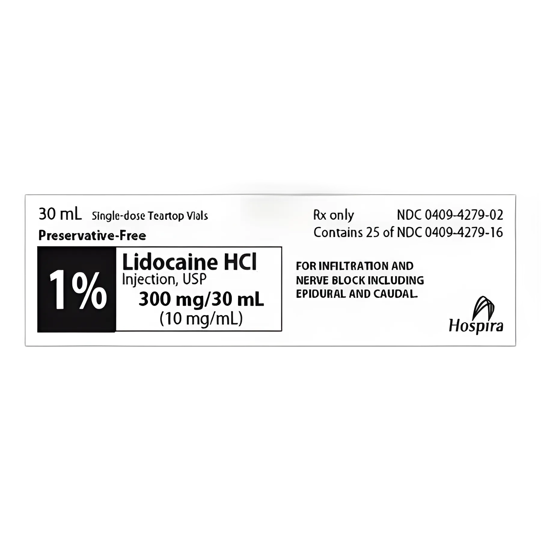 Lidocaine HCl, Preservative Free 1%, 10 mg / mL Injection Single-Dose Vial 30 mL - 00409427902