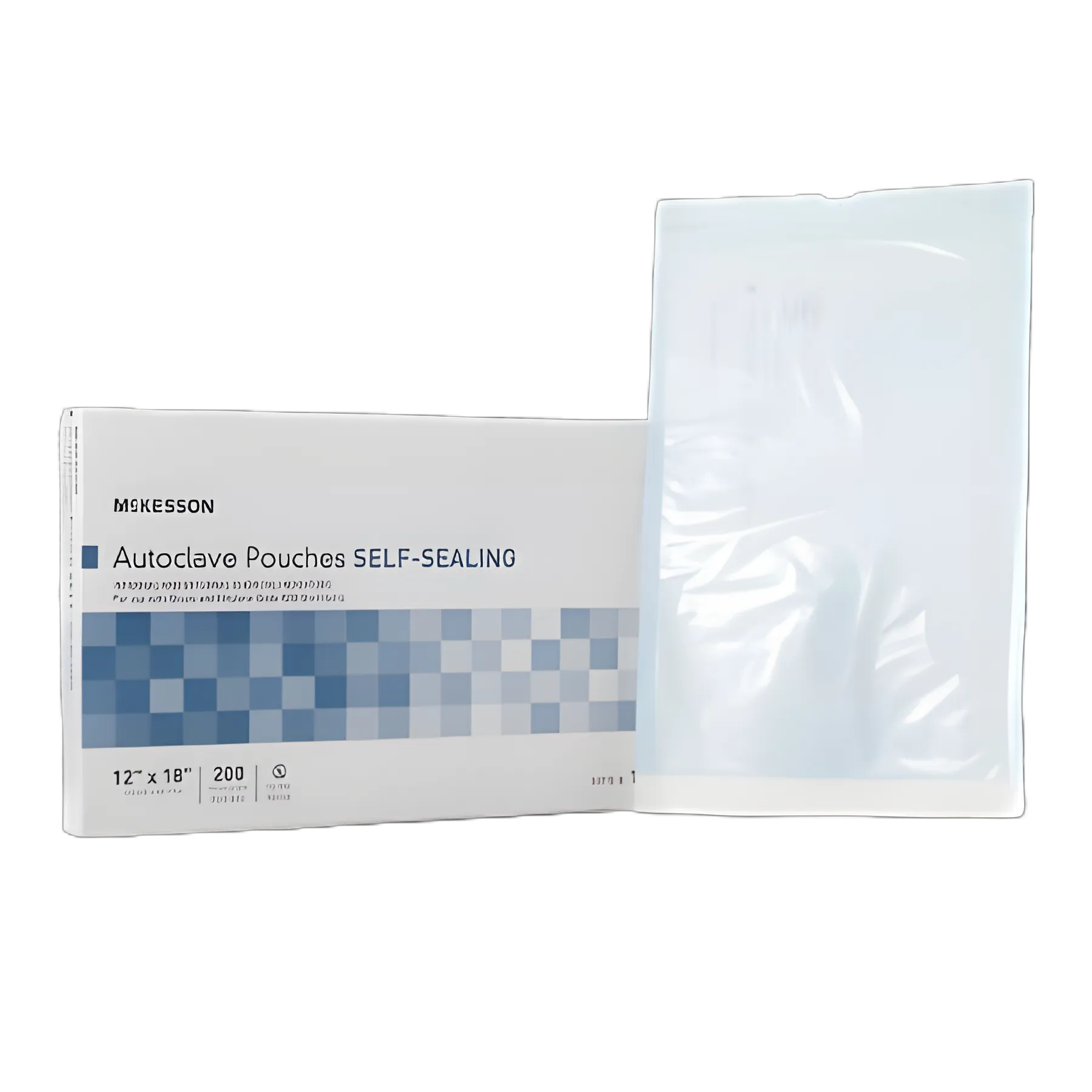 Sterilization Pouch McKesson Ethylene Oxide (EO) Gas / Steam 12 X 18 Inch Transparent Blue / White Self Seal Paper / Film