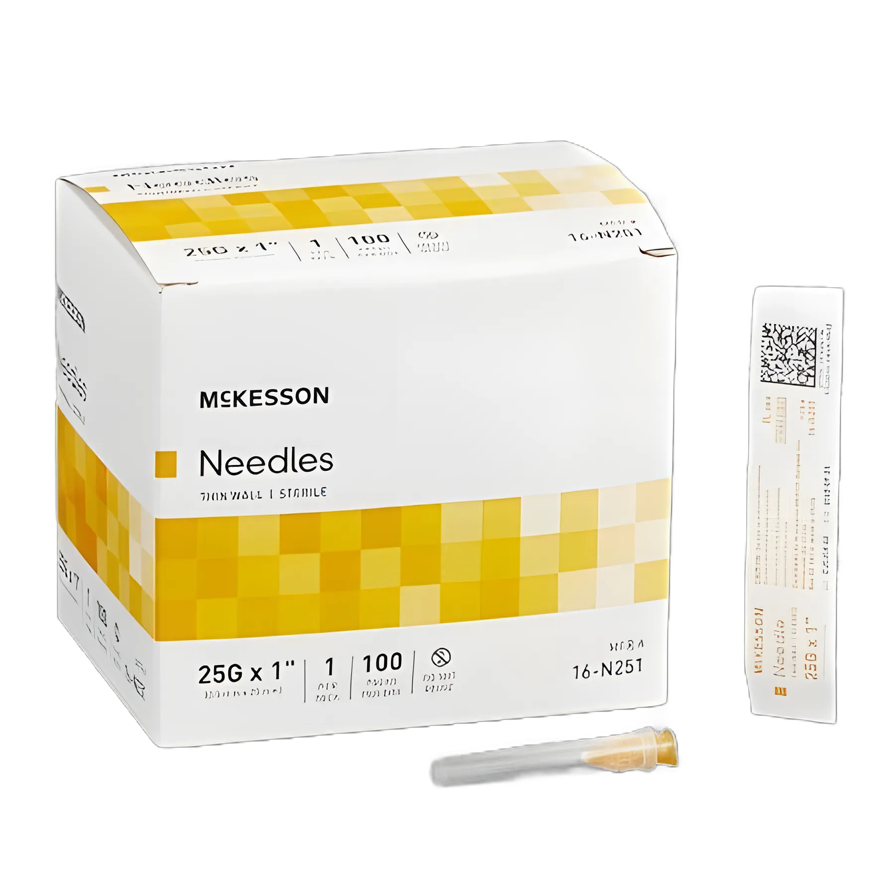 McKesson Hypodermic Needle 25G x 1 Inch, Thin Wall, Sterile, Non-Safety, 100/Box