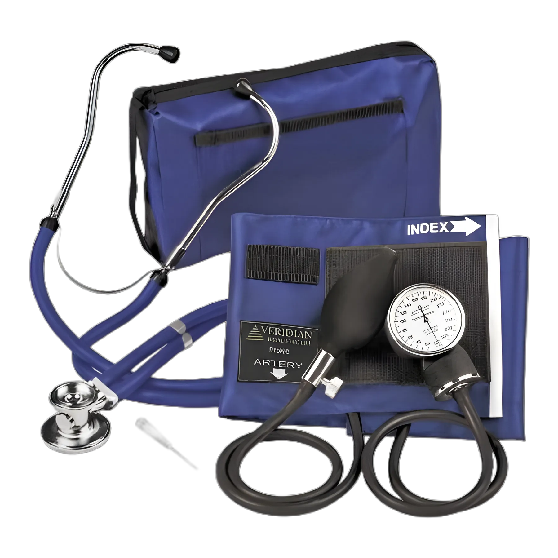 Reusable Aneroid / Stethoscope Set Veridian 27.9 to 41.6 cm Adult Cuff Dual Head General Exam Stethoscope - 02-12603
