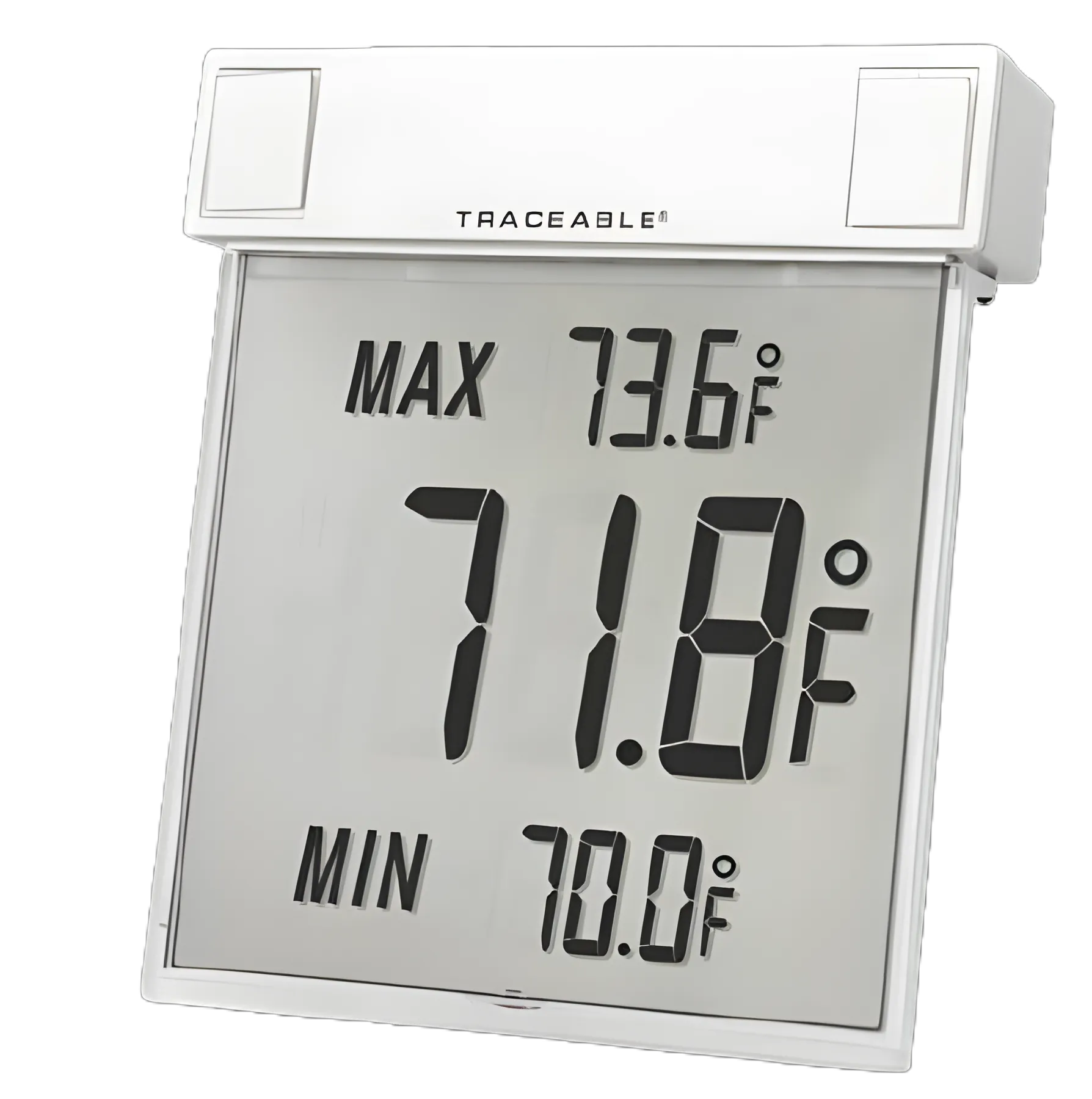 Digital Thermometer Traceable® Big-Digit See-Thru™ Fahrenheit / Celsius -13° to +158°F (-25° to +70°C) Internal Sensor Multiple Mounting Options Battery Operated