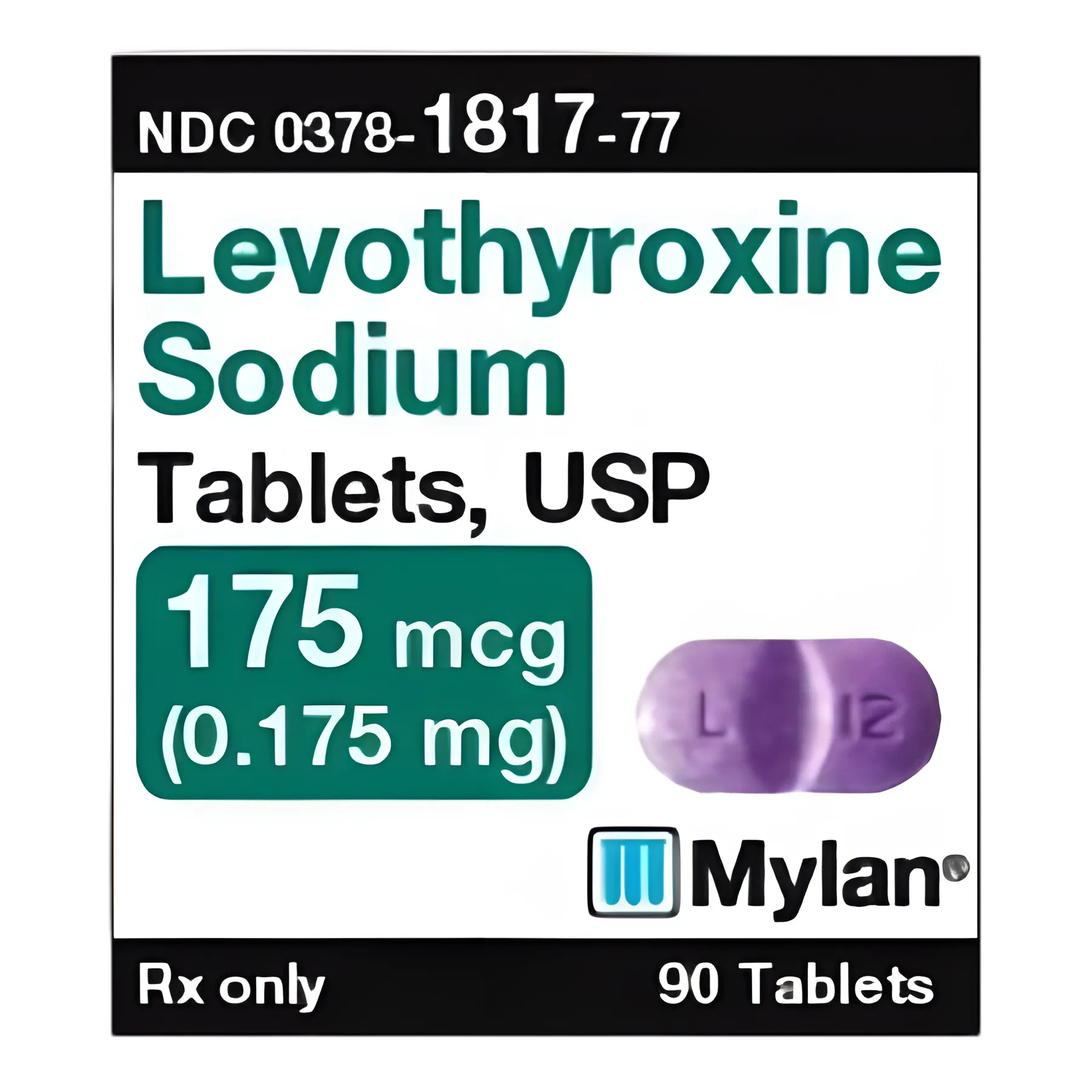Levothyroxine Sodium 175 mcg Tablets by Mylan Pharmaceuticals - 90 Count Bottle