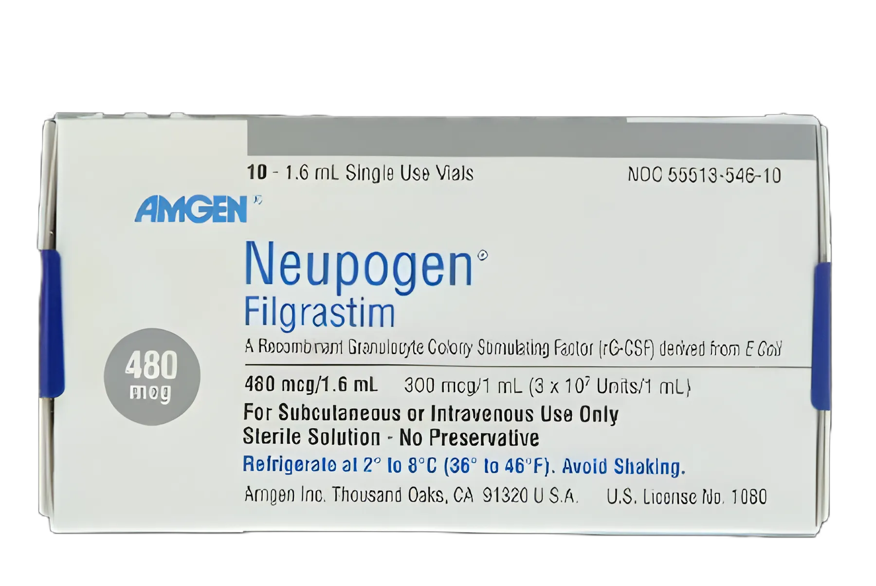 Neupogen® Filgrastim, Preservative Free 480 mcg / 1.6 mL Injection Single-Dose Vial 1.6 mL
