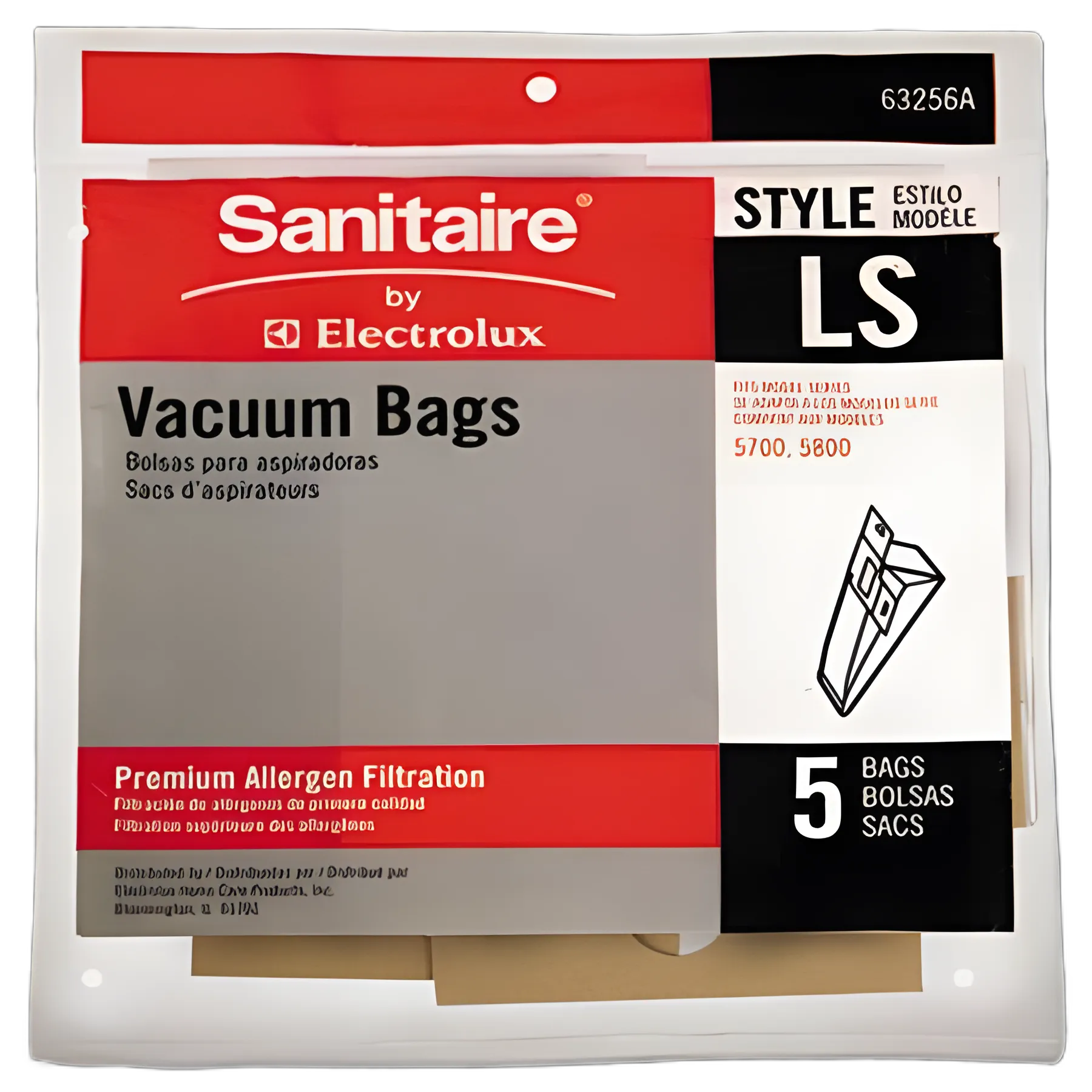Commercial Upright Vacuum Cleaner Replacement Bags, Style LS, 5/Pack