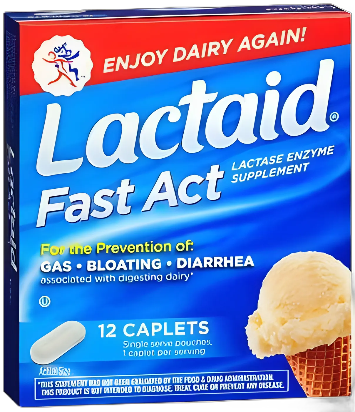 Lactaid Lactase Enzyme 9000 FCC Units Dietary Supplement Caplets, 12 Count