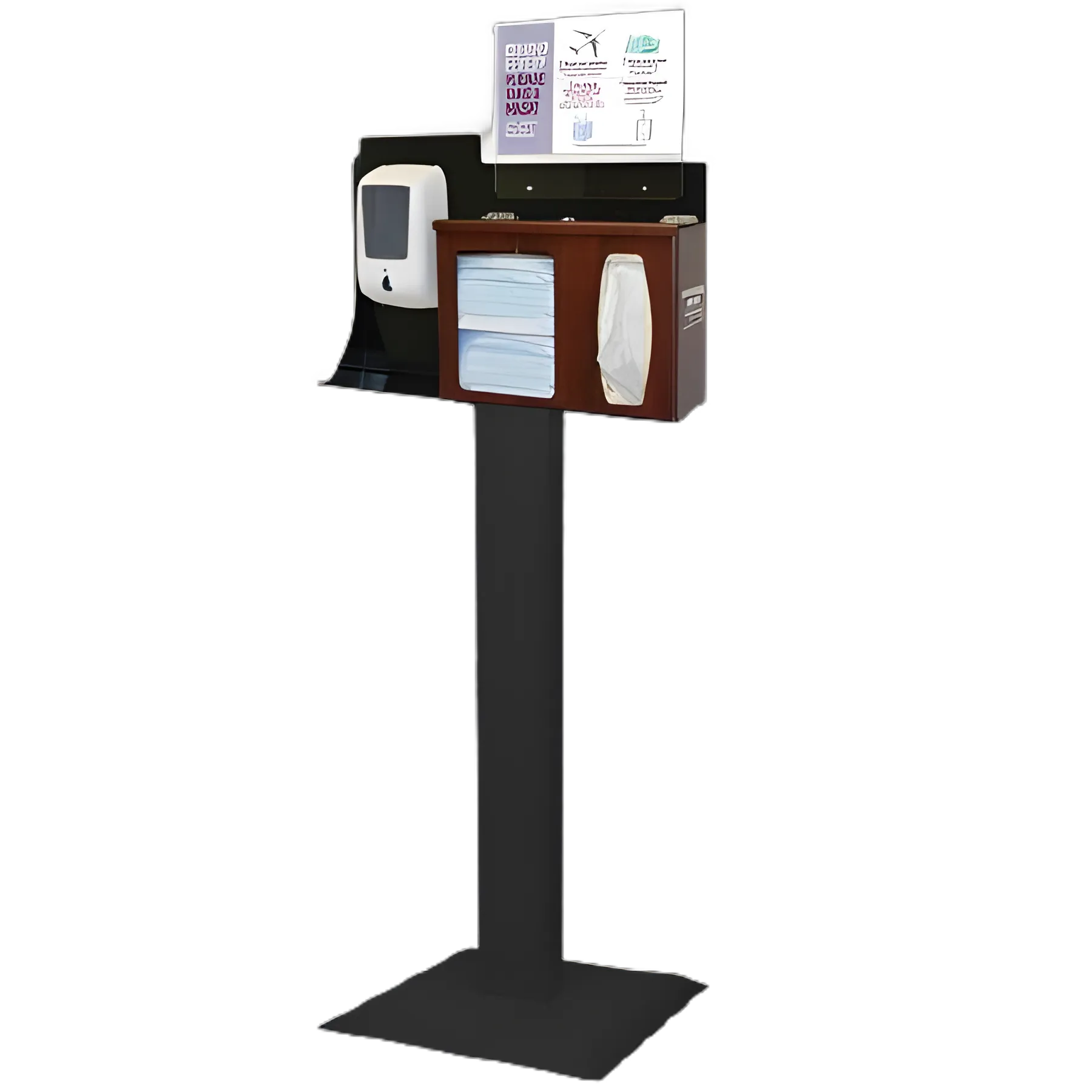 Signature Series Hygiene Dispensing Station with Floor Stand, Cherry/Black/Clear, 18x22.2x58.9