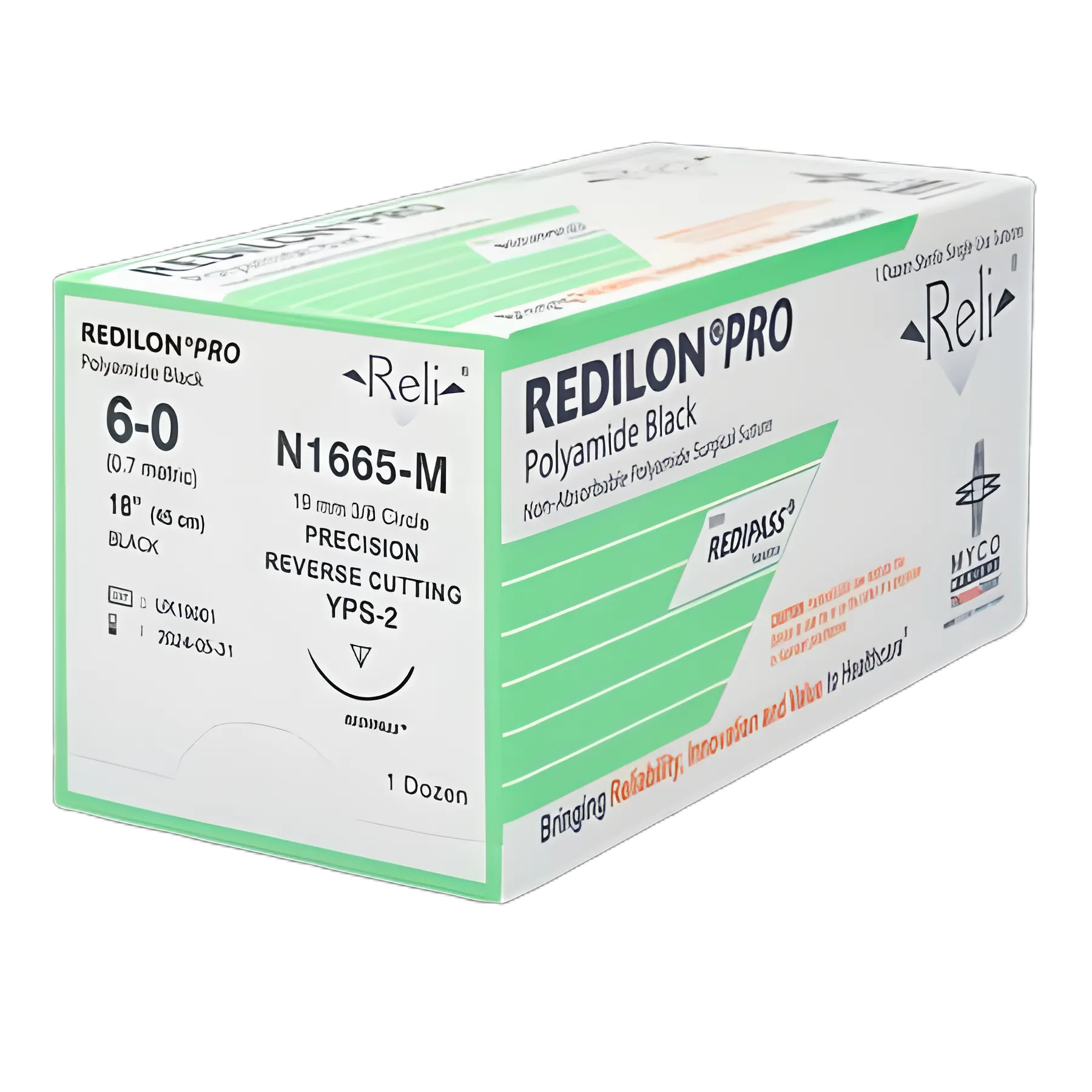 Reli® Redilon™ Nylon Nonabsorbable Suture with Conventional Cutting Needle MPS-3, Size 6-0