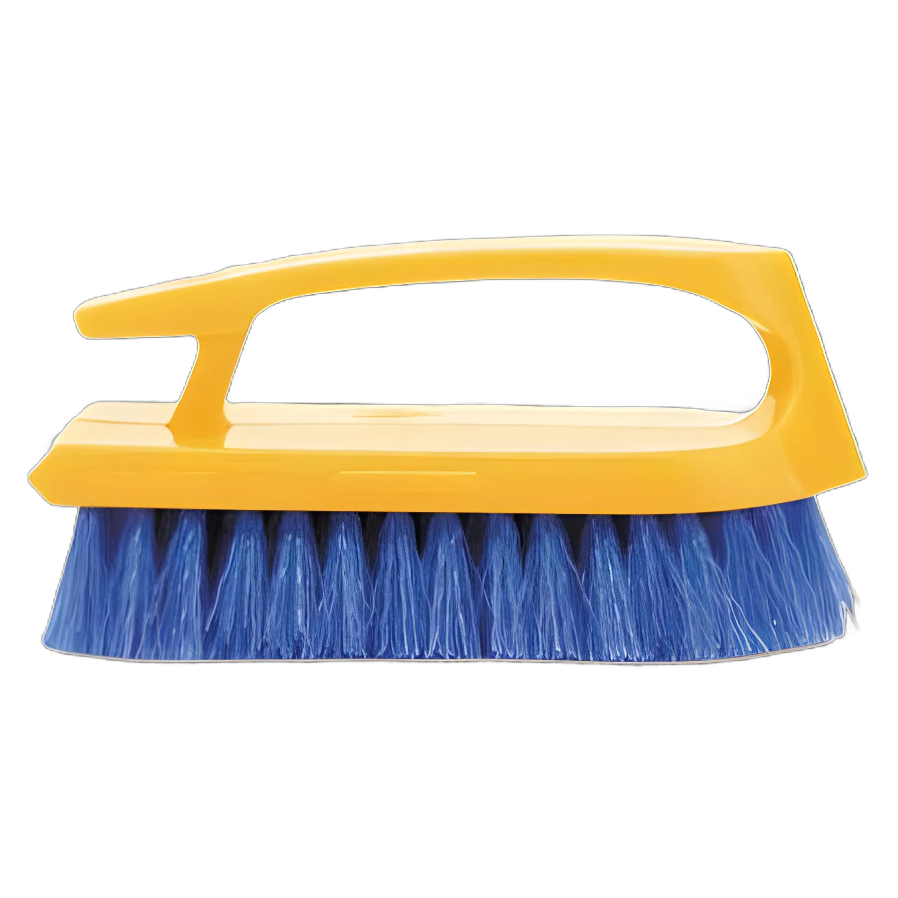 Iron-Shaped Handle Scrub Brush, Blue Polypropylene Bristles, 6" Brush, 6" Yellow Plastic Handle