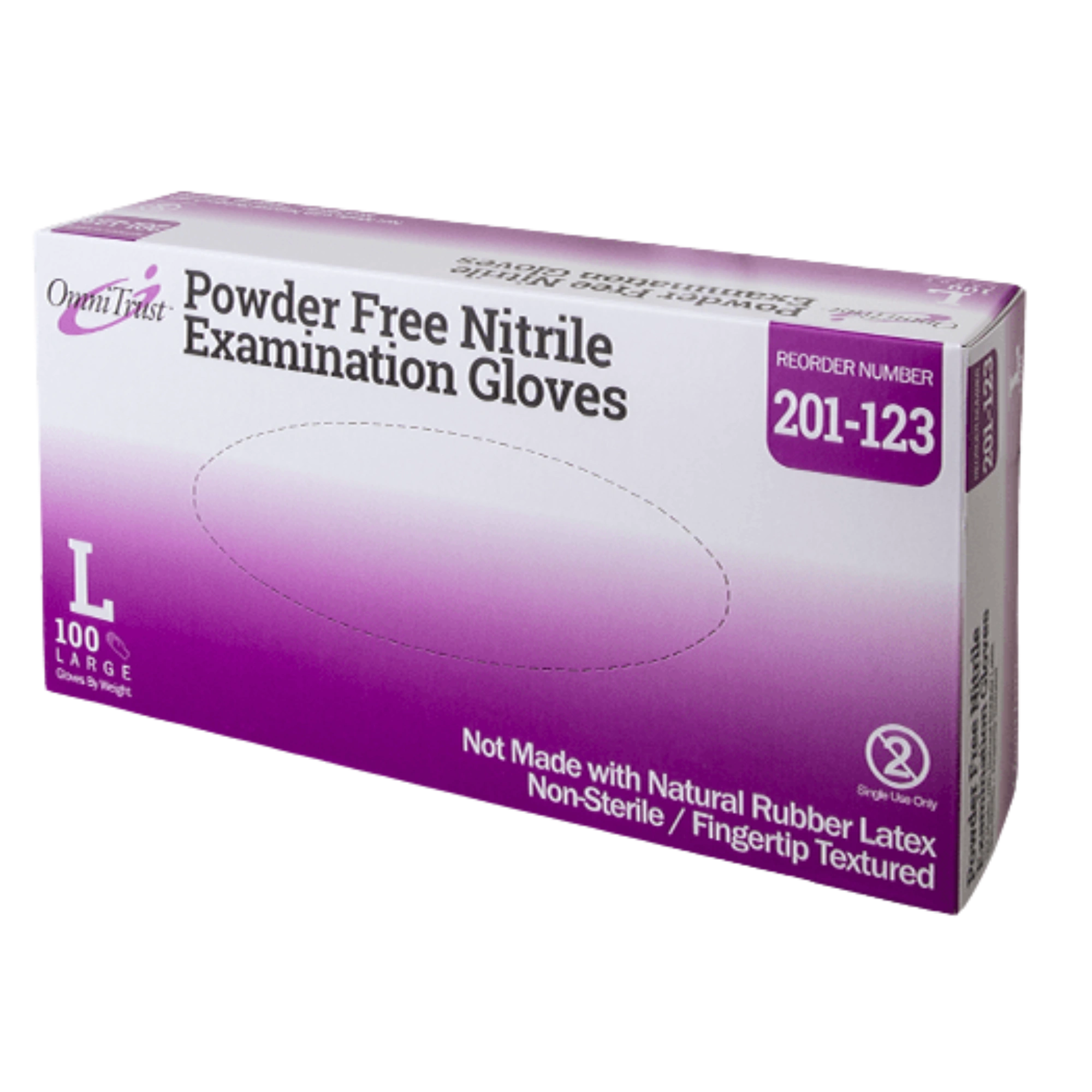 Omni International 201 Large Blue Nitrile Exam Glove Powder-Free Textured Fingers 100/Box