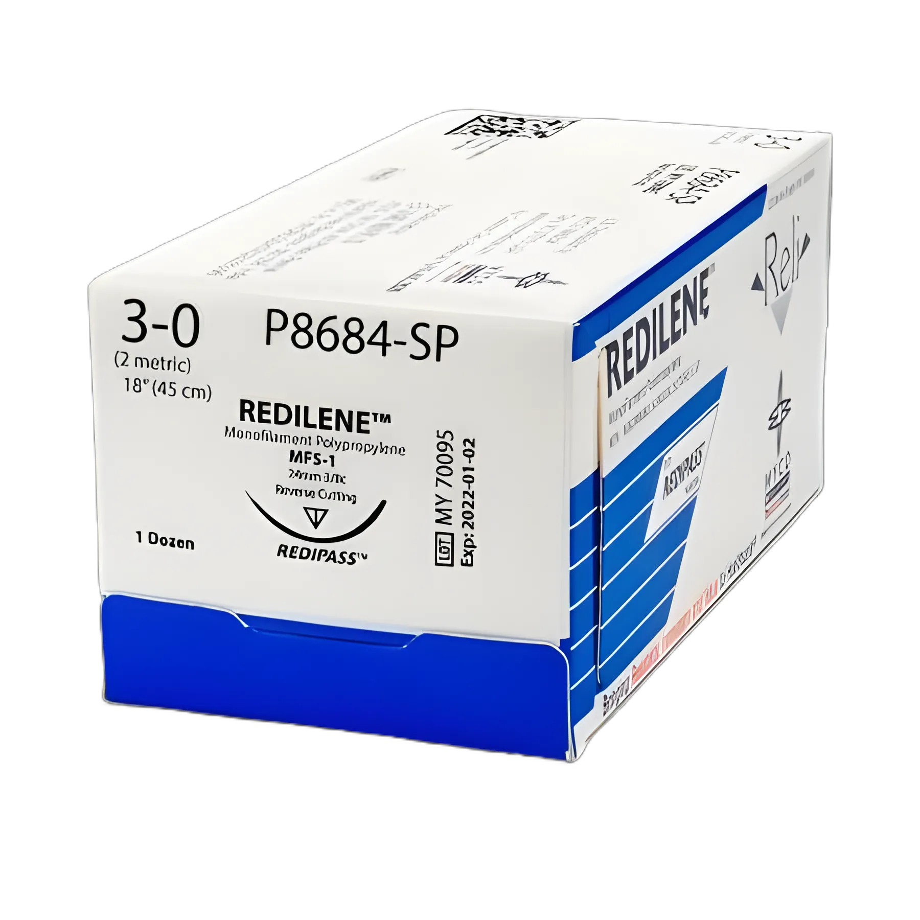 Reli® Redilene™ Polypropylene Nonabsorbable Suture with Needle - MFS-1 3/8 Circle Reverse Cutting Needle, Size 3-0 Monofilament