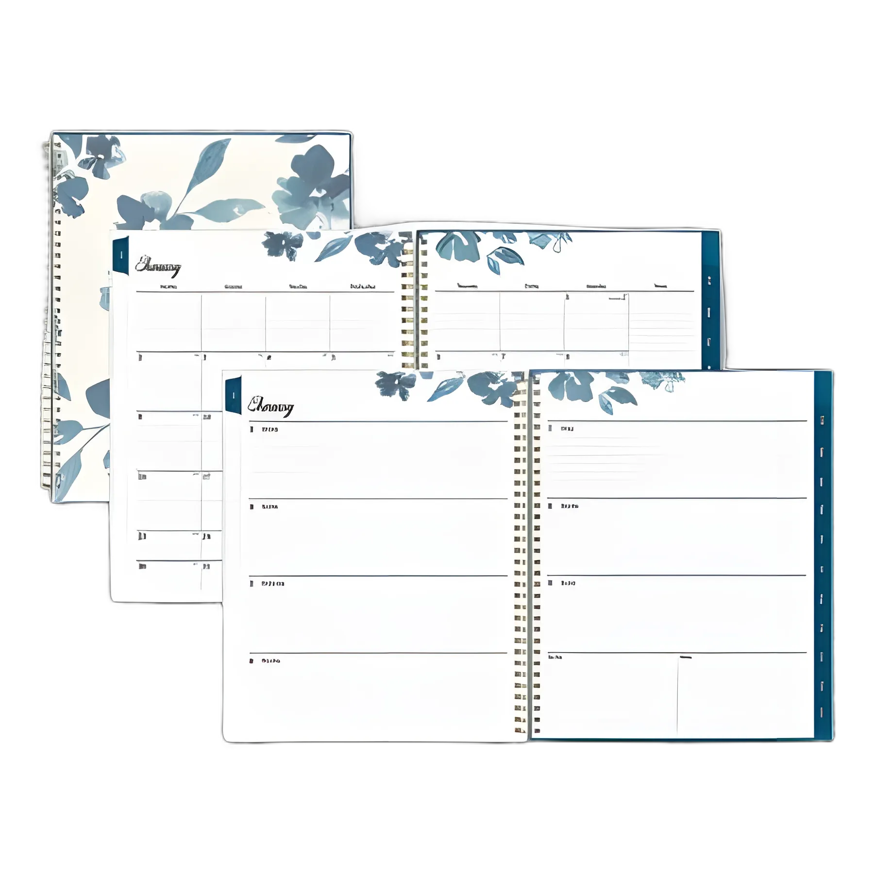 Bakah Blue Weekly/Monthly Planner, Bakah Blue Floral Artwork, 11 x 8.5, Blue/White Cover, 12-Month (Jan to Dec): 2024