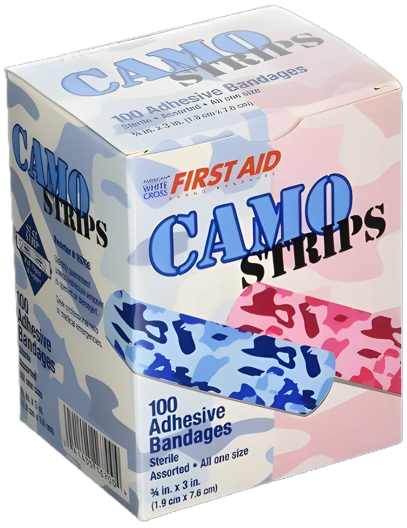 American White Cross Stat Strip Adhesive Strip, 3/4 X 3 Inch, Sterile, Kid Design (Blue/Pink Camo) - Plastic