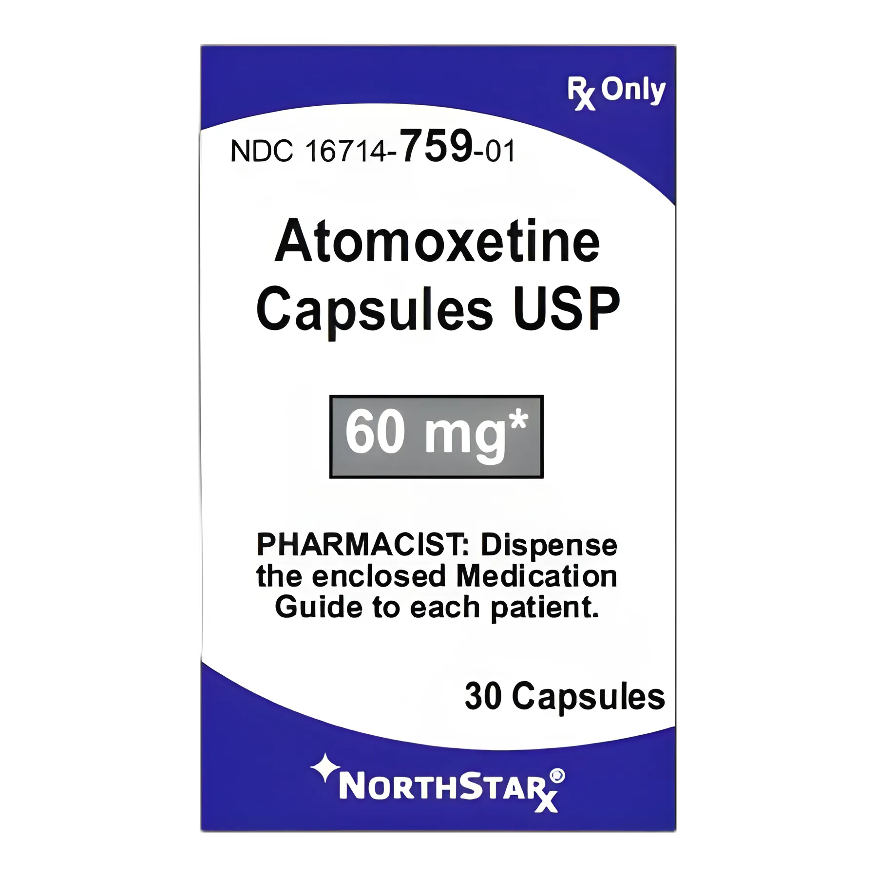 Atomoxetine HCl 60 mg Capsule for ADHD - 30 Capsule Bottle by NorthStar Rx