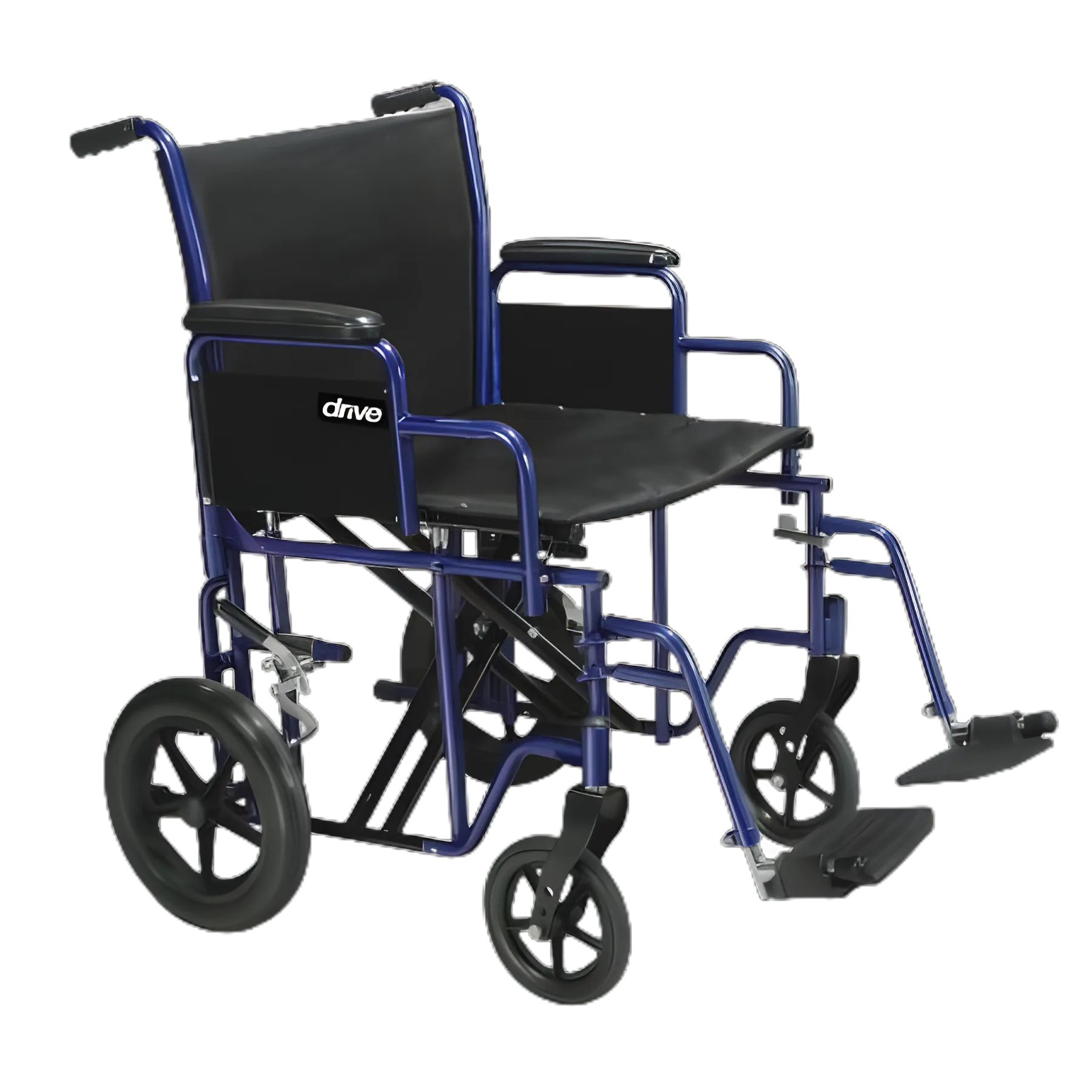 Transport Chair drive™ 22 Inch Seat Width Desk Length Arm Swing-Away Footrest Steel Frame with Blue Finish
