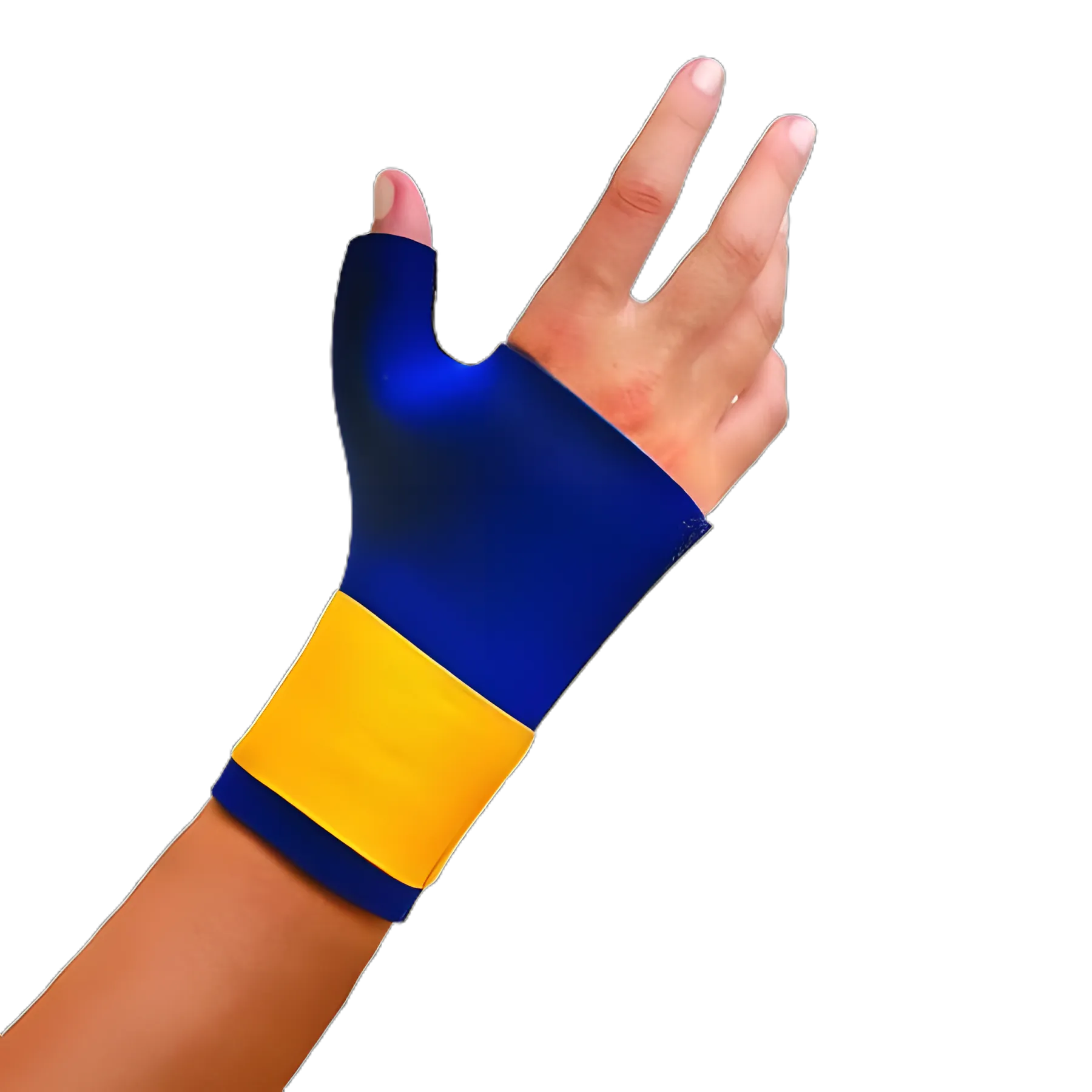 Classic Neoprene/Nylon Wrist and Thumb Support Brace - Left or Right Hand, Navy Blue/Yellow, Large