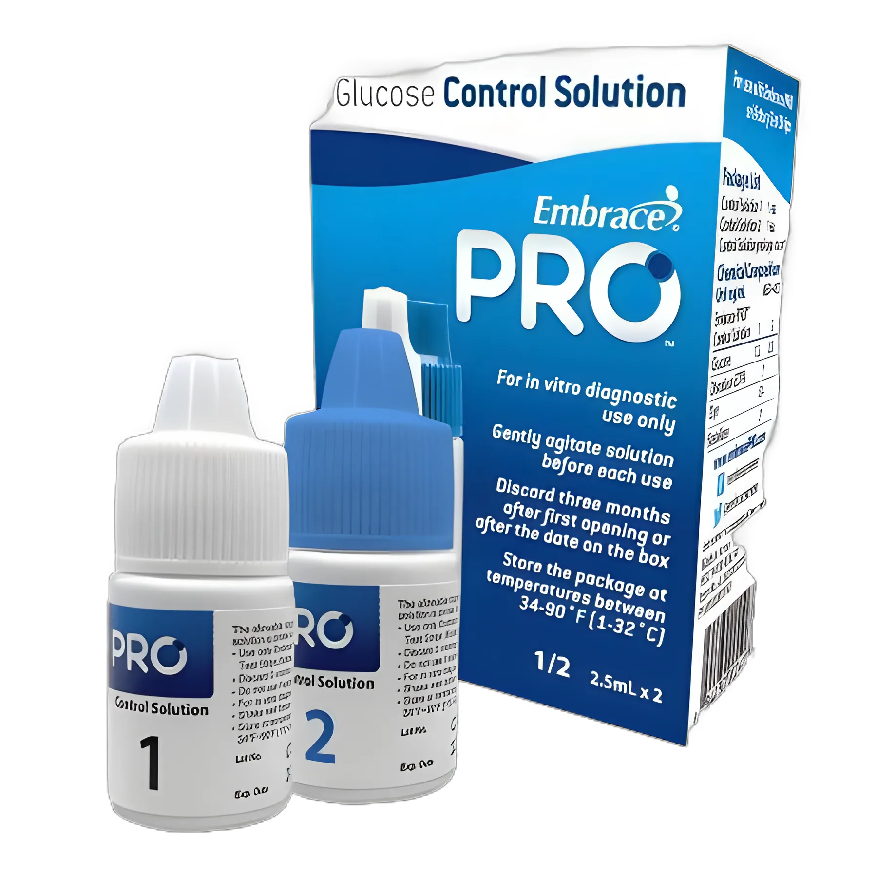Embrace Pro Blood Glucose Control Solution, Level 1 & 2, 2x4mL