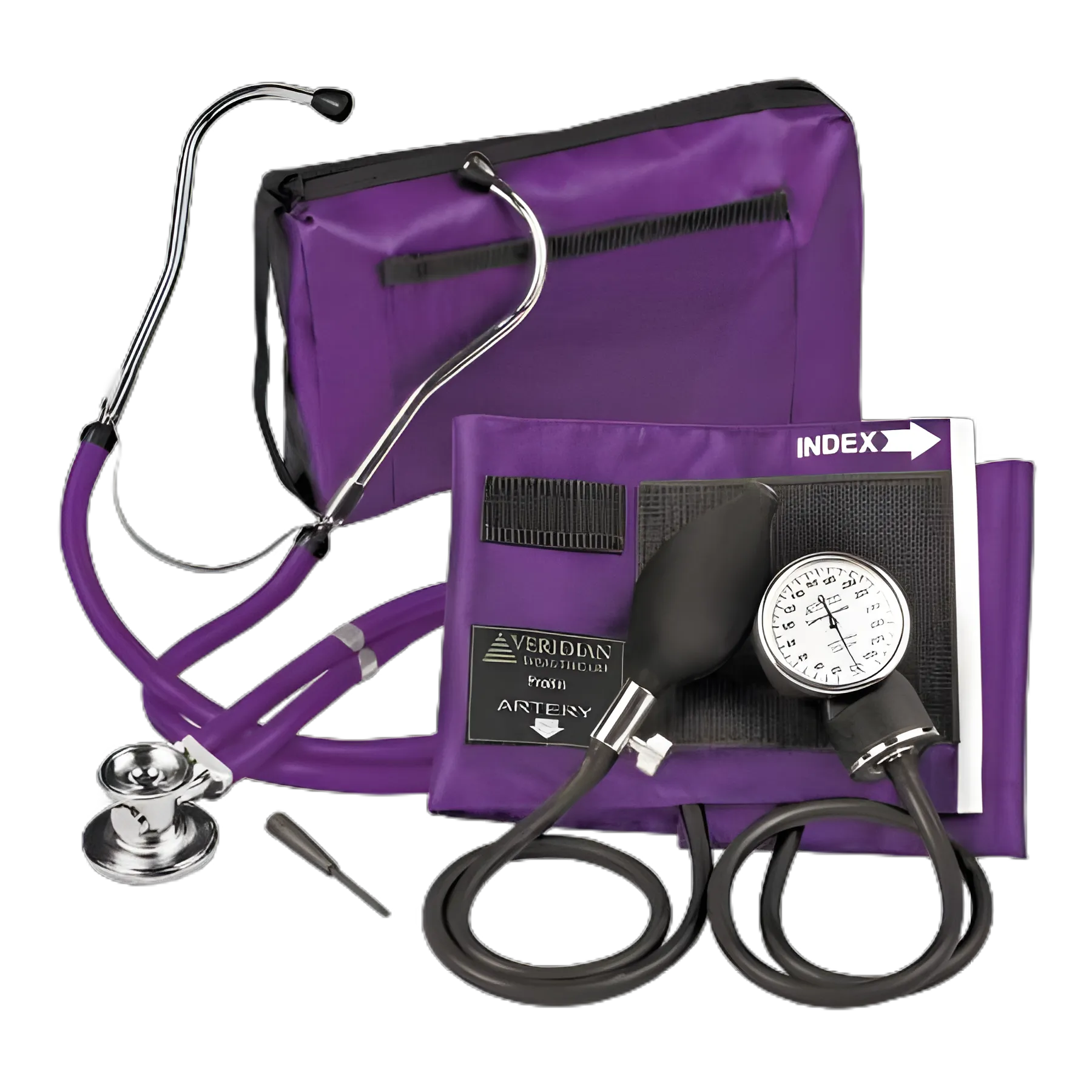 Reusable Aneroid / Stethoscope Set Veridian 27.9 to 41.6 cm Adult Cuff Dual Head General Exam Stethoscope - 02-12611
