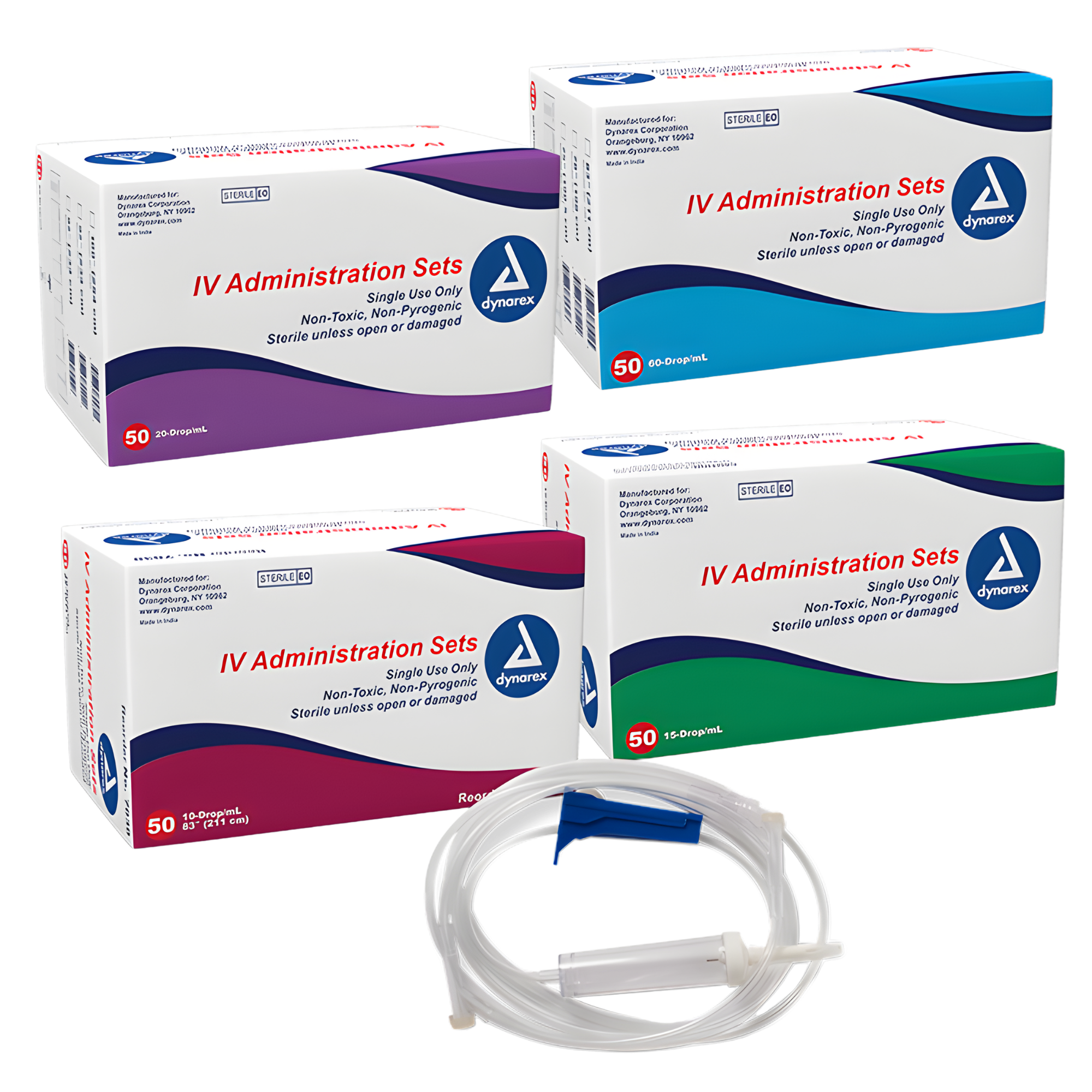 Primary IV Administration Set Dynarex Gravity 1 Port 20 Drops / mL Drip Rate Without Filter 92 Inch Tubing Solution Without Flow
