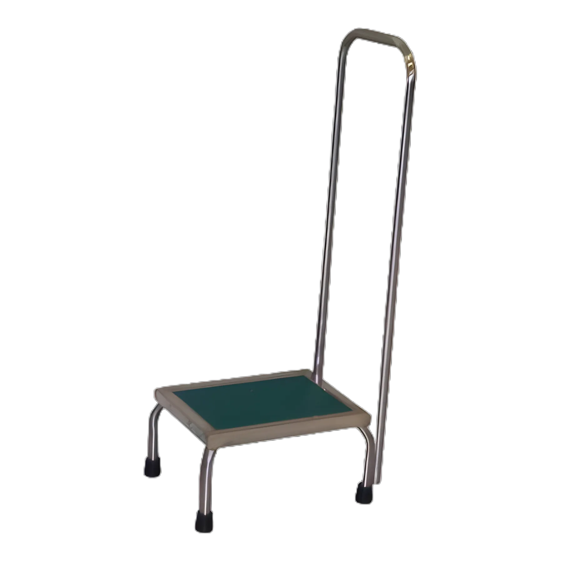 MRI-Compatible 1-Step Stool with Handrail by Newmatic Medical - Stainless Steel