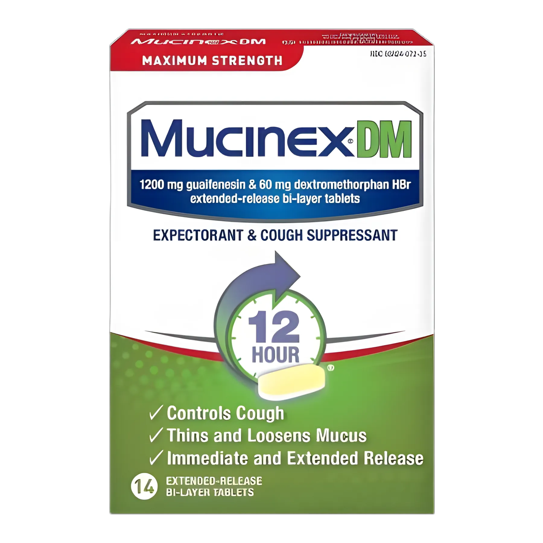 Cold and Cough Relief Mucinex® DM 1,200 mg - 60 mg Strength Tablet 14 per Box