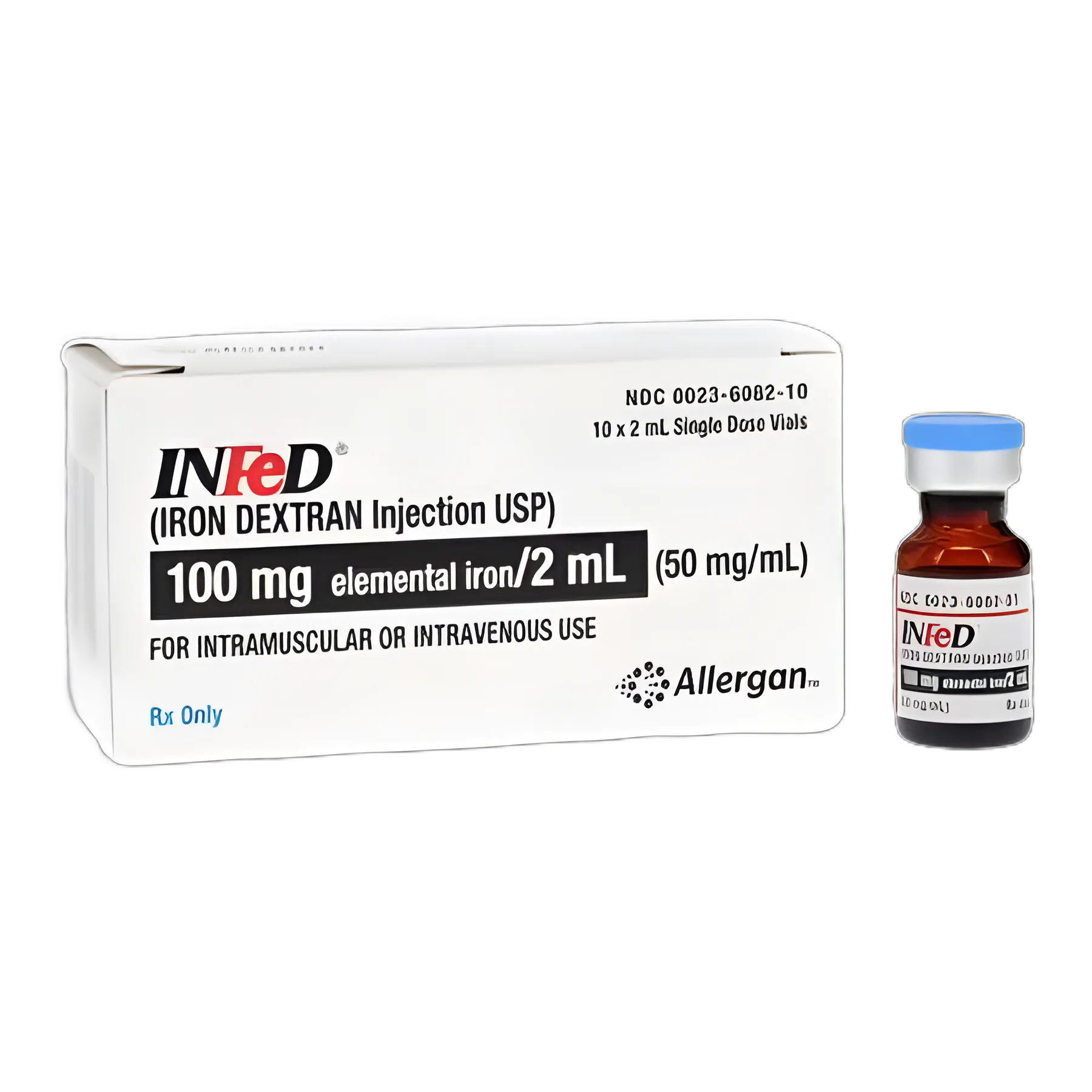 INFeD Iron Dextran Complex 50 mg/mL Injection for Anemia Treatment - 2 mL Single-Dose Vial