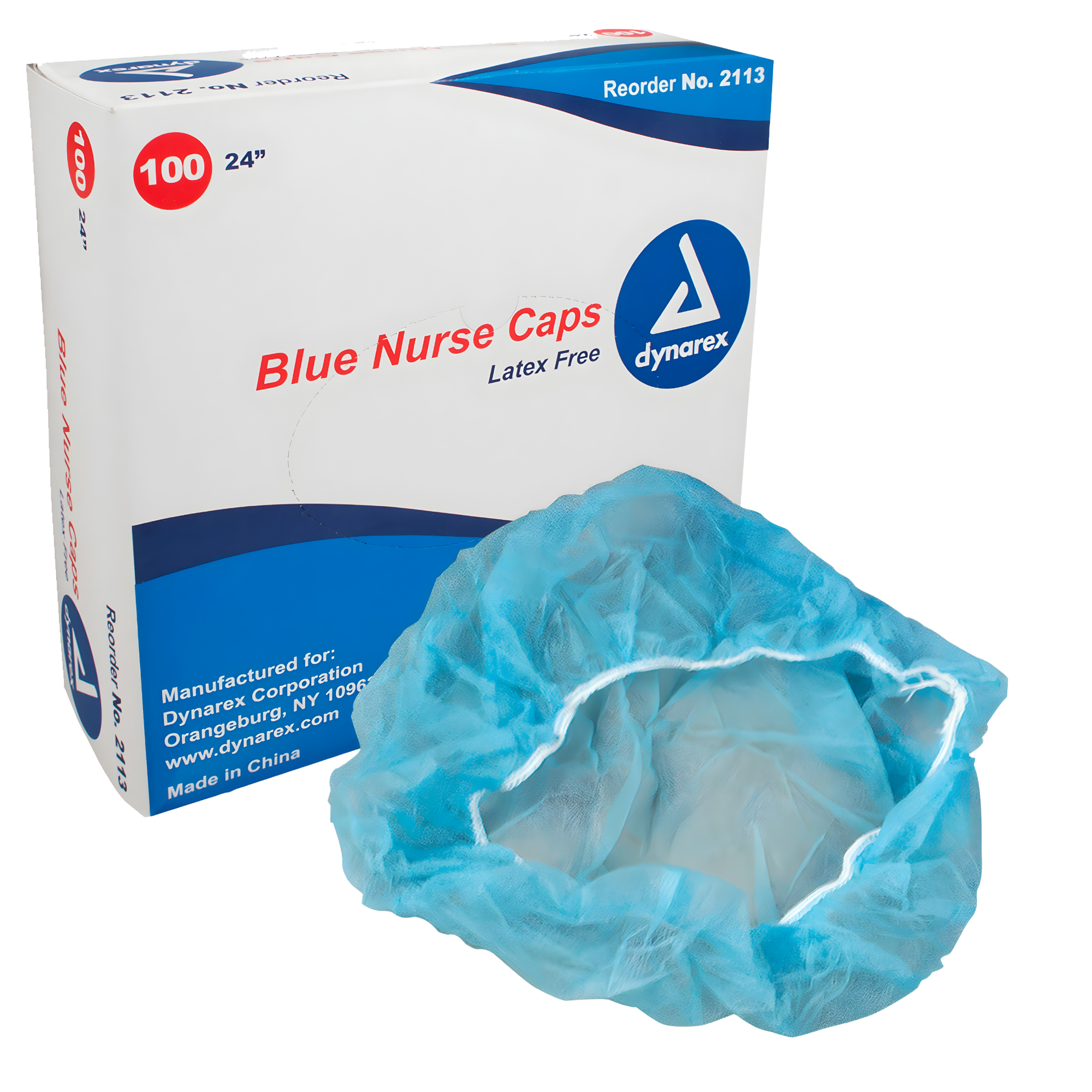 Blue Bouffant Nurse O.R. Caps, 24”, Non-Woven, 100/bx, 5 bx/cs
