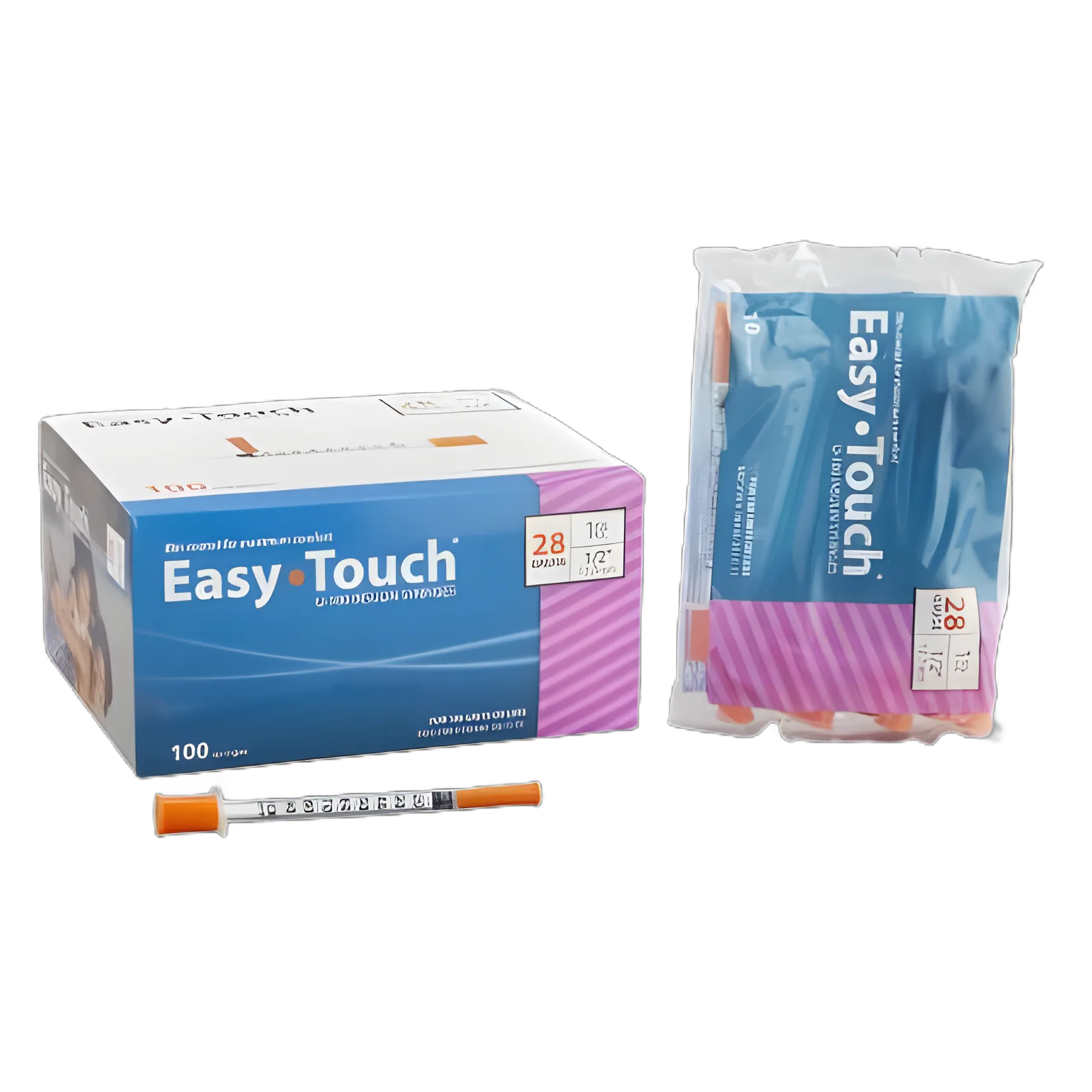 EasyTouch 1 mL Insulin Syringe with 1/2 Inch 28 Gauge Needle - Electro-Polished, Film Coated for Comfort