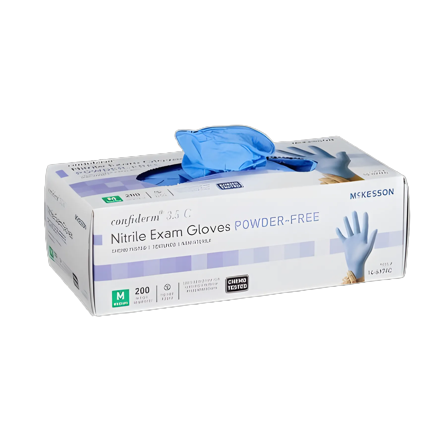 Exam Glove McKesson Confiderm® 3.5C Medium NonSterile Nitrile Standard Cuff Length Textured Fingertips Blue Chemo Tested