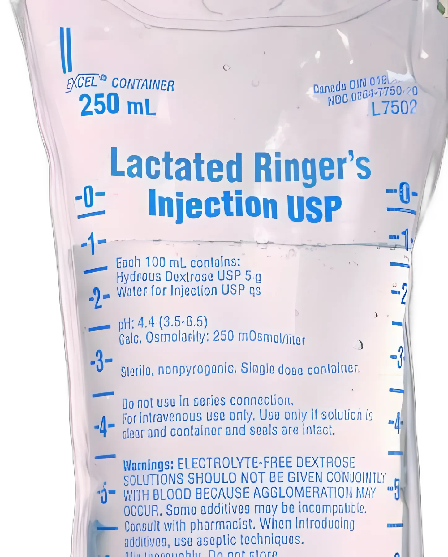 Replacement Preparation Lactated Ringer's Solution IV Solution Flexible Bag 250 mL - L7502