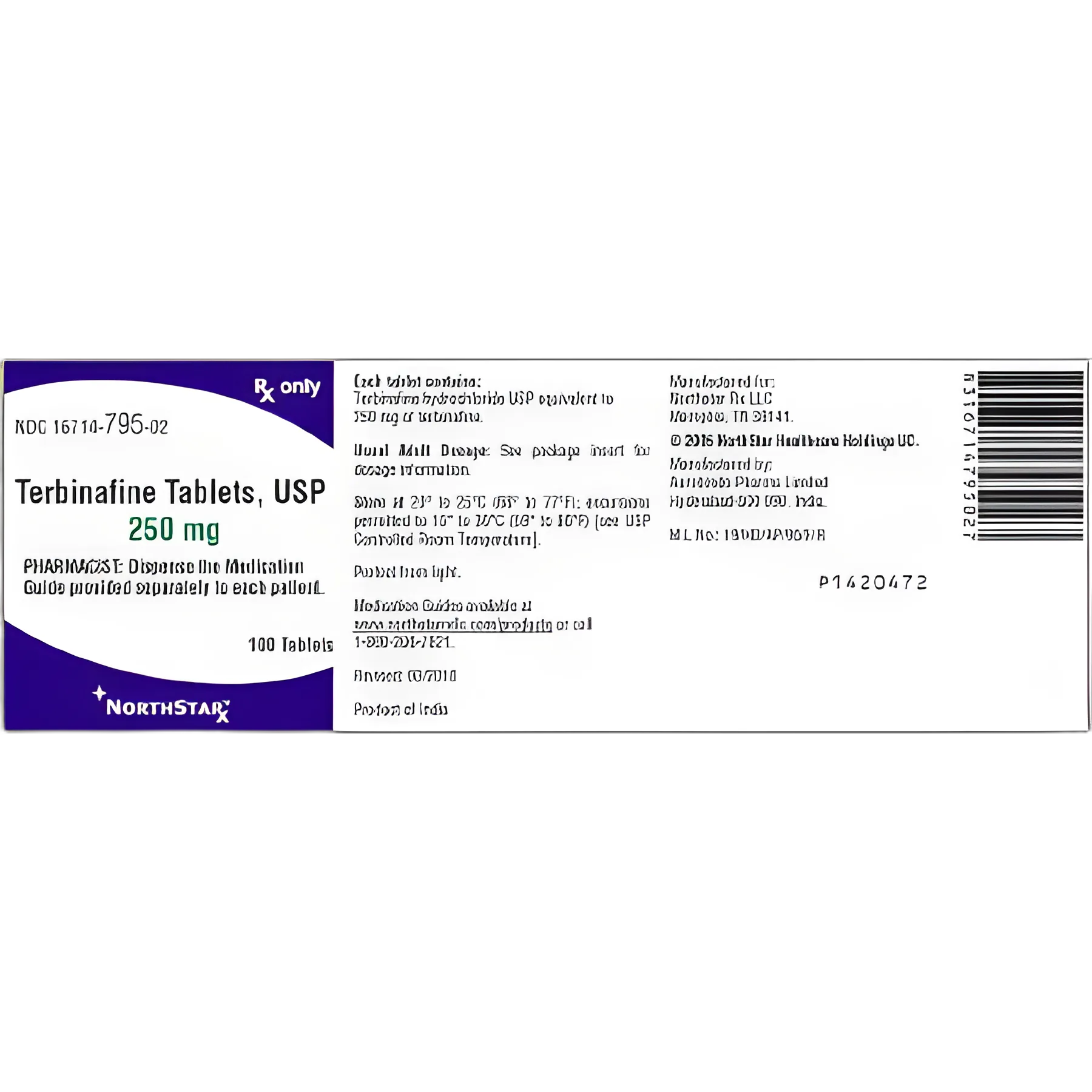 Terbinafine HCl 250 mg Tablets by NorthStar Rx - 100 Count Bottle for Antifungal Treatment