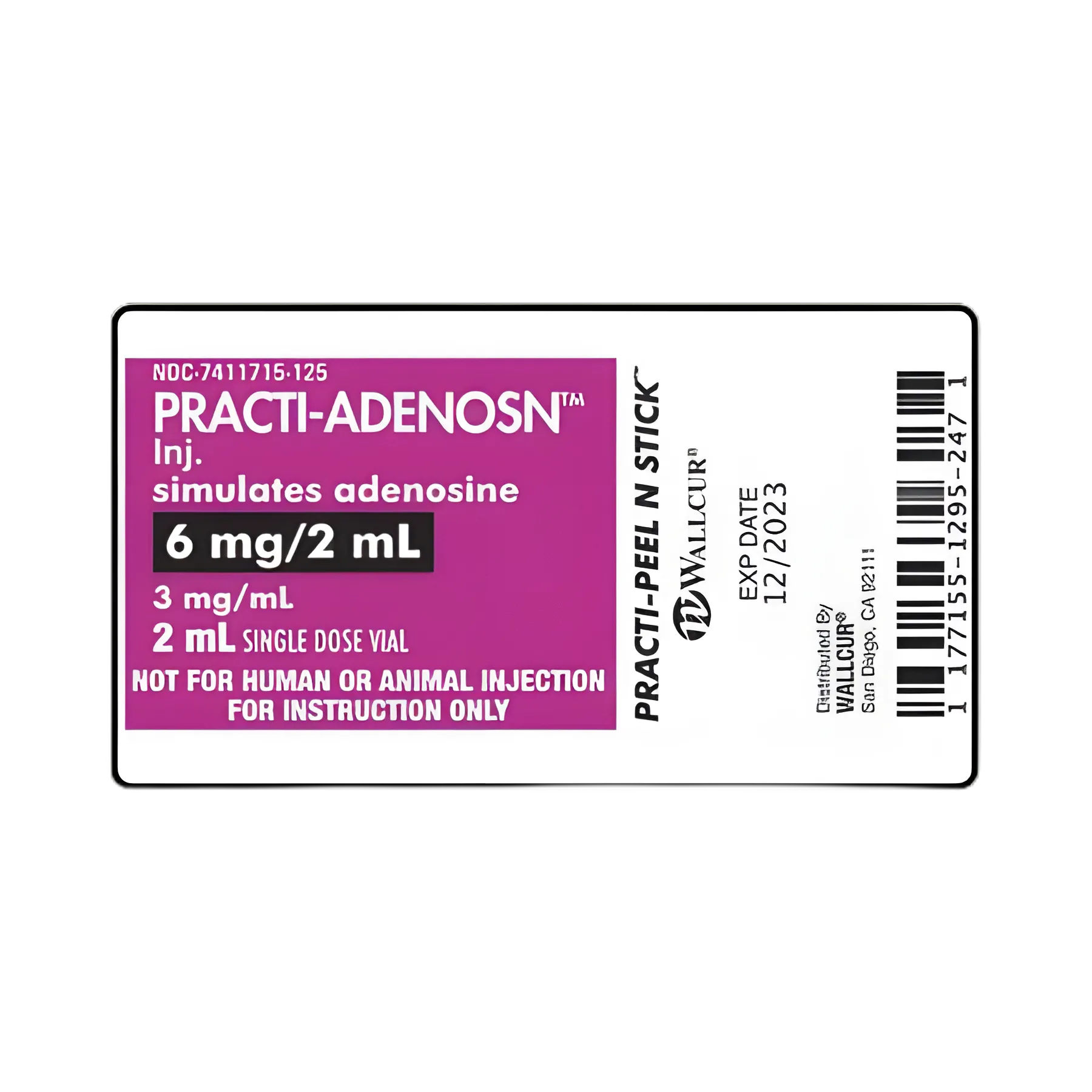 Practi-Adenosine™ Training Medication Labels - Simulate 6 mg/2 mL Adenosine for Clinical Education