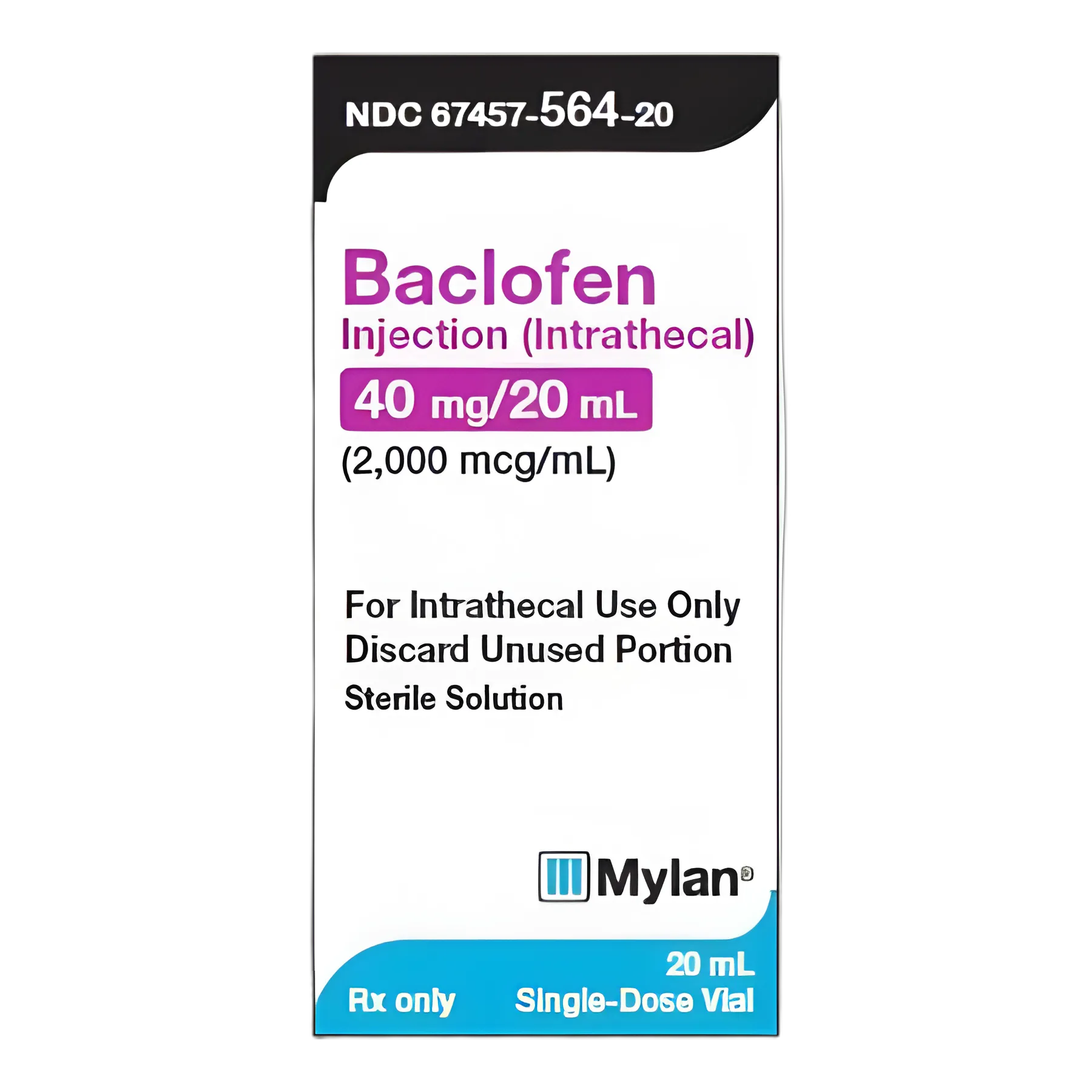 Baclofen 2,000 mcg/mL Intrathecal Injection - Single-Dose Vial 20 mL by Mylan Pharmaceuticals