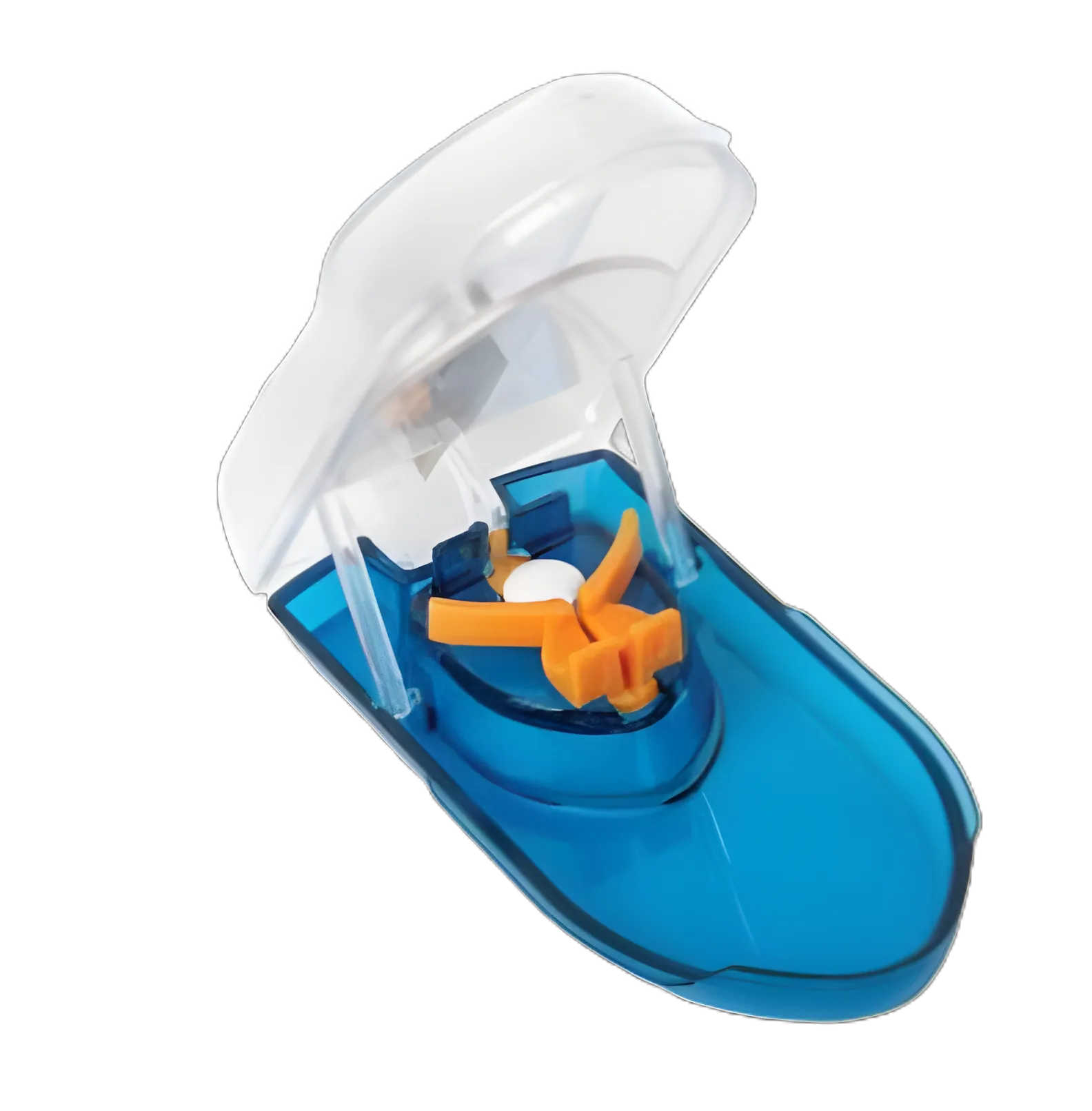 EZY Dose® Pill Crusher with Safety Shield and Built-in Magnifier, Hand Operated, Stainless Steel Blade - Blue/Clear