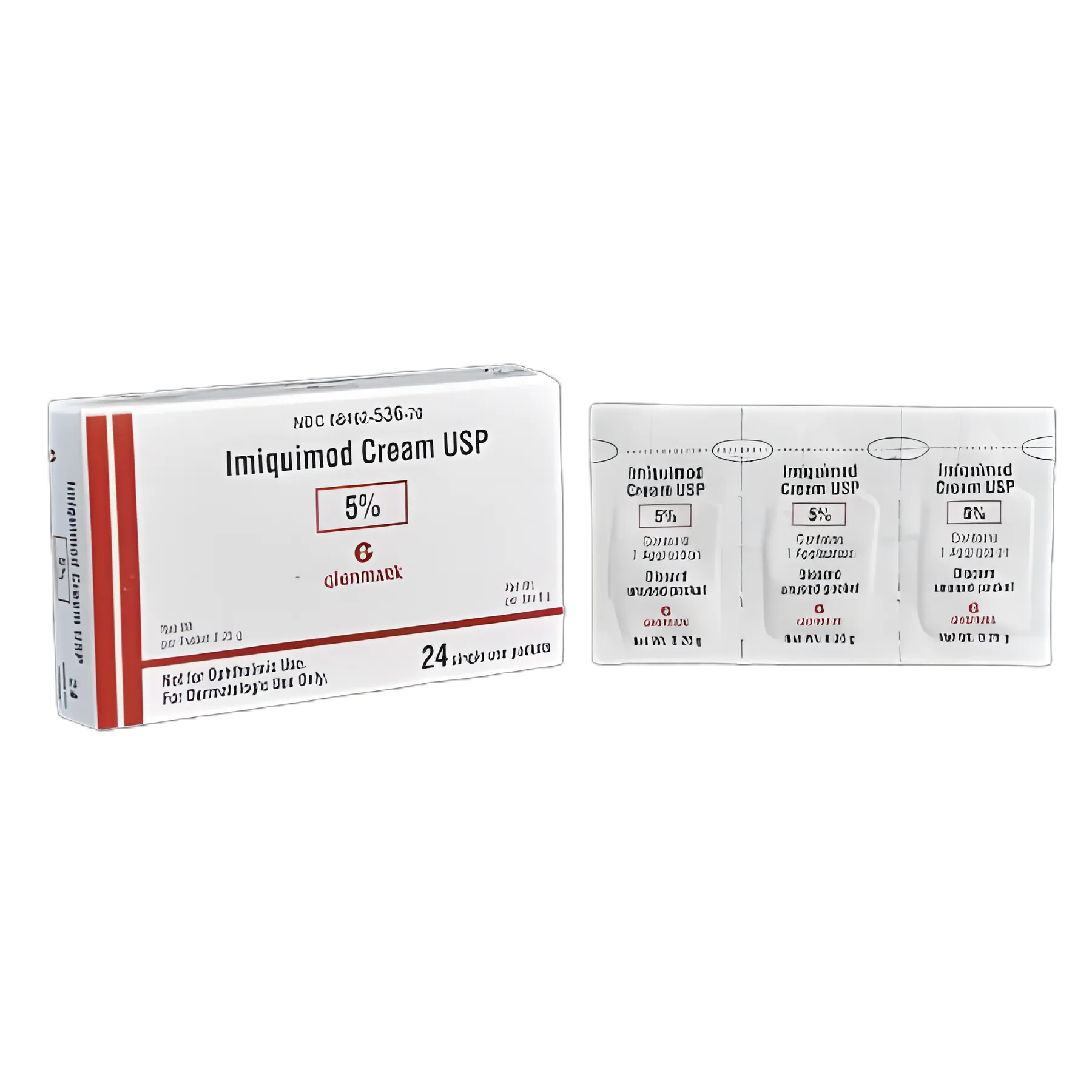 Imiquimod 5% Cream Packet for Topical Use - 0.25 Gram, 24 Packets by Glenmark Pharmaceuticals