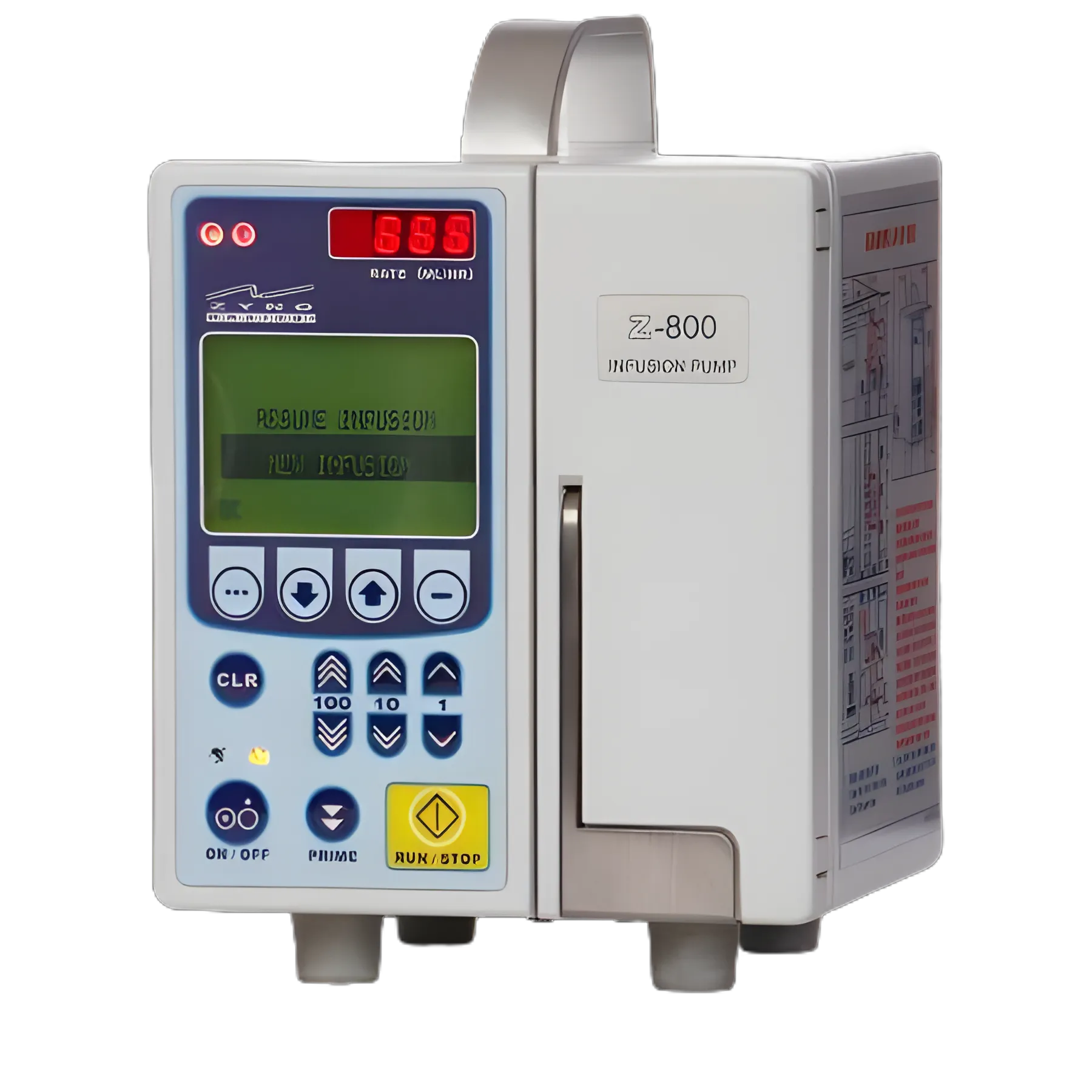 Large Volume Infusion Pump Z-800WF 9.6V, 4.7Ah NiMH Rechargeable Battery Linear Peristaltic Wireless 1 to 9999 mL Volume 1 to 1200 mL / Hr. Flow Rate Digital Rate Display