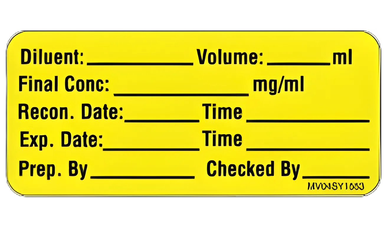 MedVision® Anesthesia Diluent Label, Yellow, 1 X 2-1/4 Inch, 420/Roll
