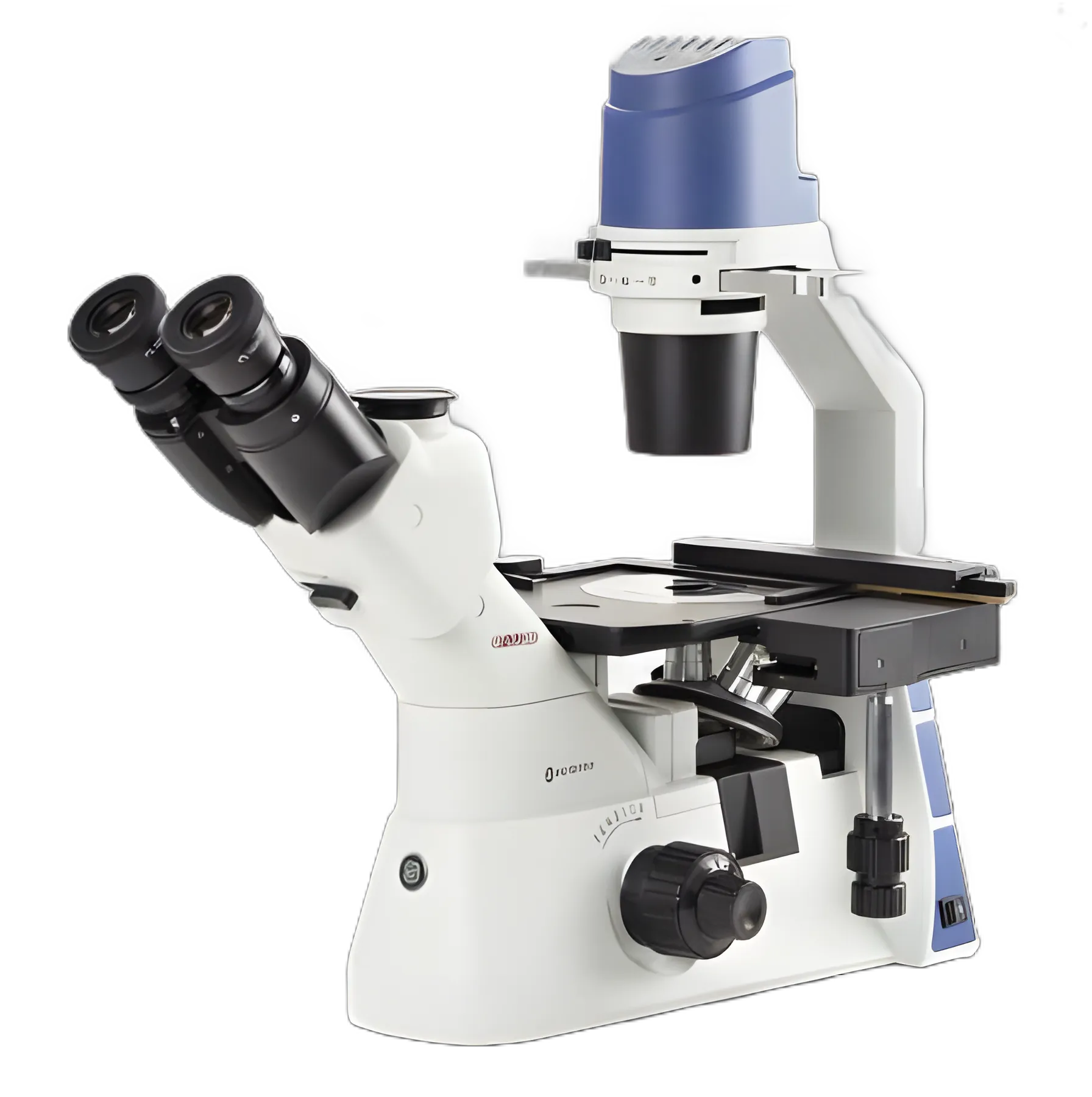 Oxion Inverso Inverted Biological Microscope Trinocular Head Plan Phase 10X, 20X, 40X, IOS 100 to 240VAC Mechanical Stage with X-Y Stage
