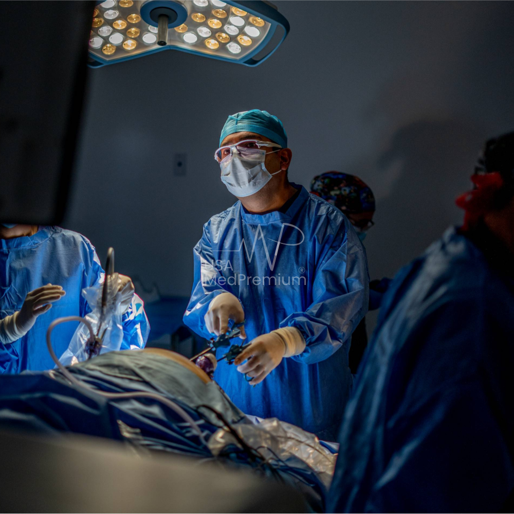 Surgical team preparing instruments in an operating room
